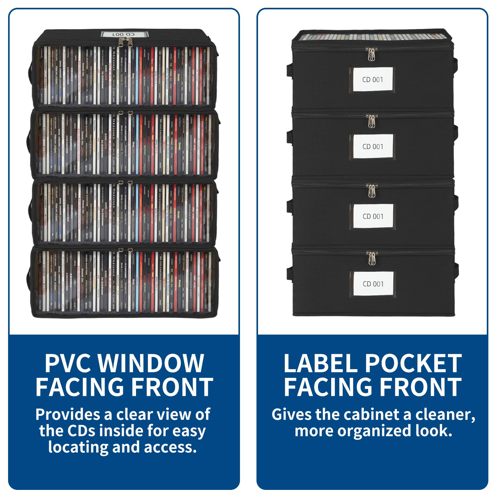Confezione da 8 contenitori per CD in tessuto con coperchio in PVC trasparente, contiene 35 custodie standard per CD, chiusura a cerniera per protezione dalla polvere, organizer