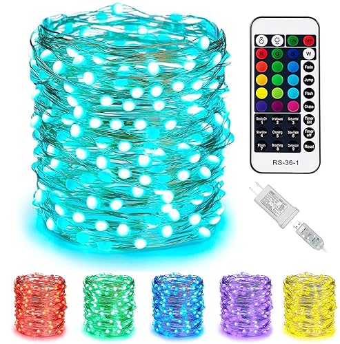 Minetom Color Changing Fairy String Lights - 33 ft 100 LED USB Silver Wire Lights with Remote and Timer, Starry Fairy Light for Bedroom Party Indoor Christmas Decoration, 16 Colors, Adapter Included - 16 Colors - 33 FT