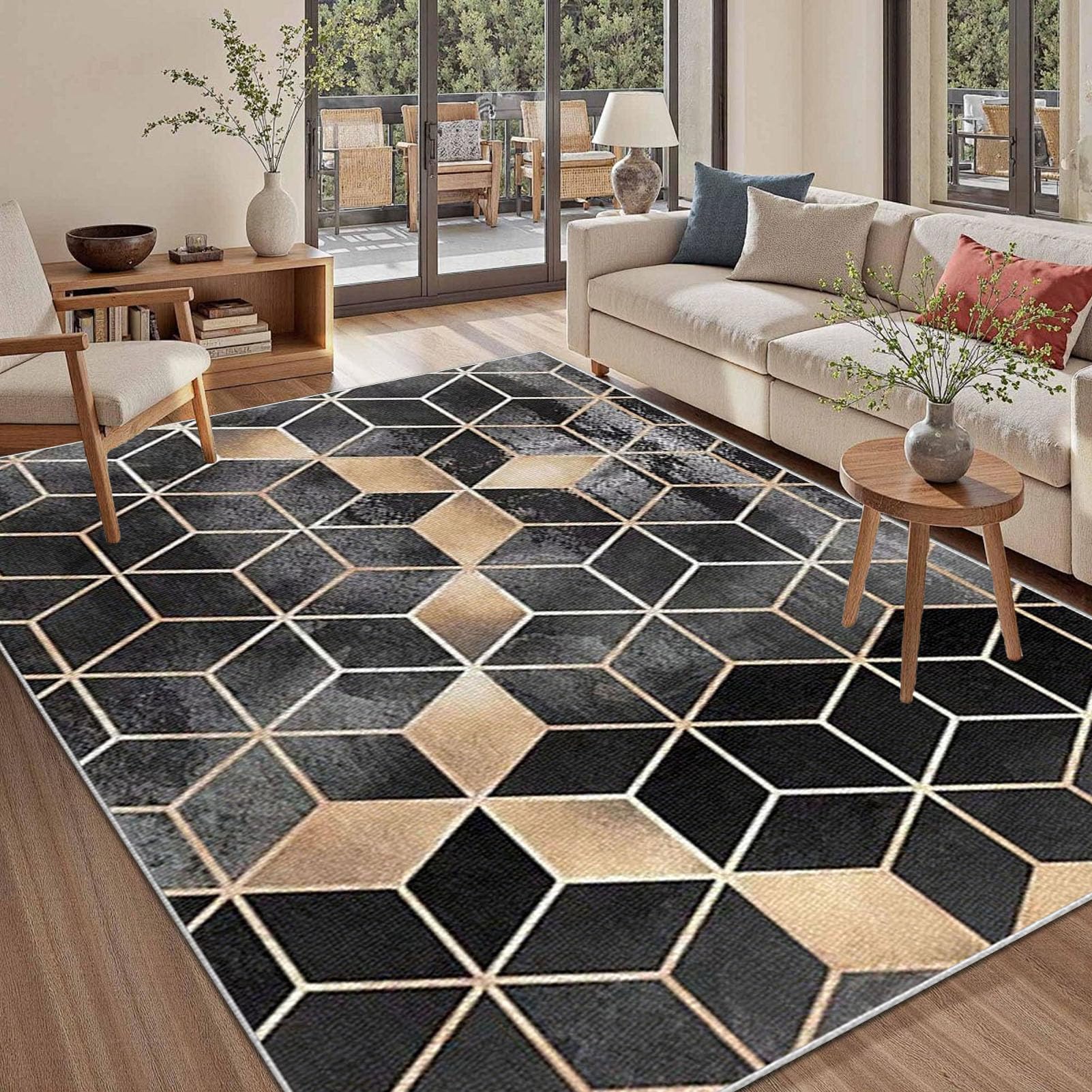 Tapis lavable en machine antidérapant résistant aux taches pour salon et chambre