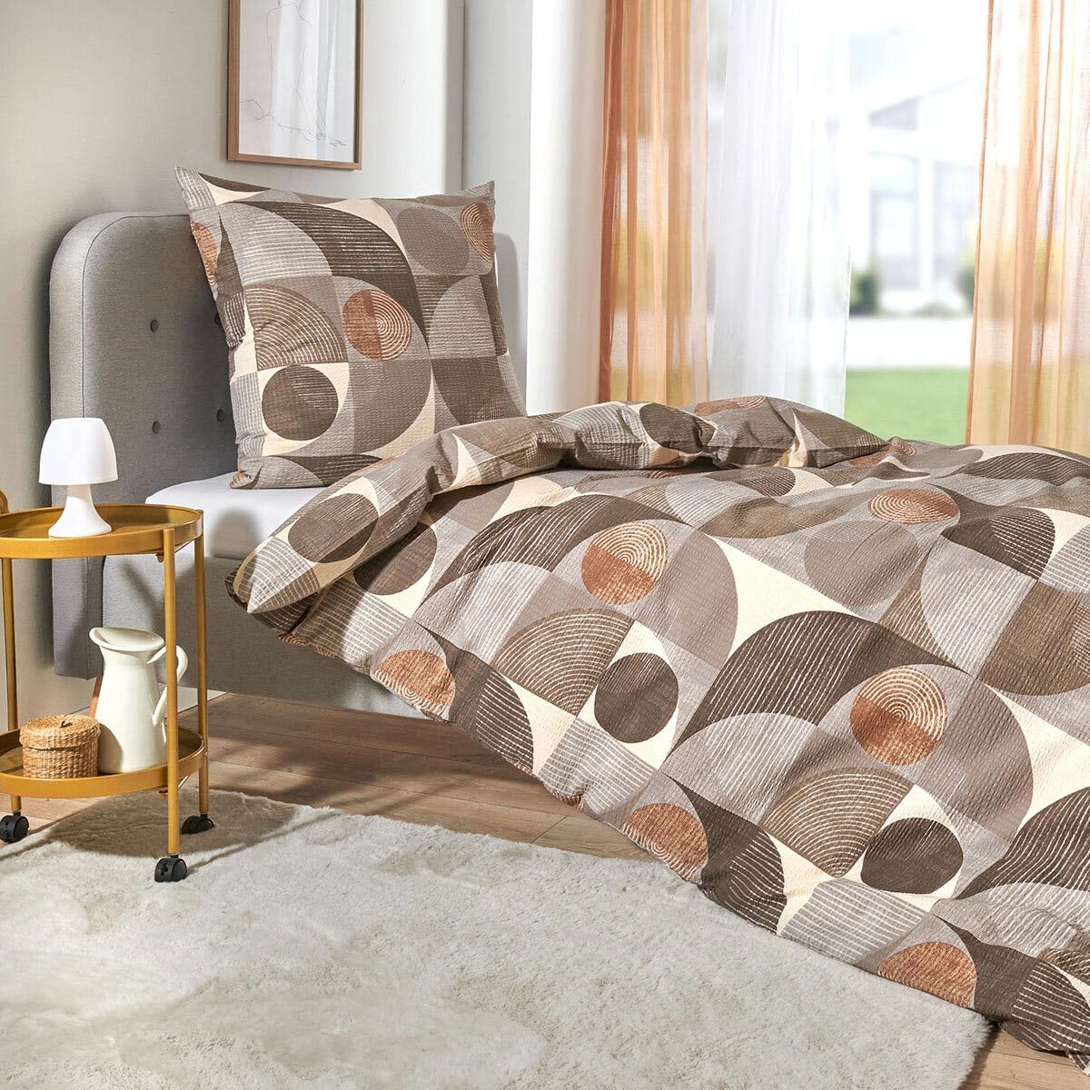 Traumschlaf Seersucker Bettwäsche Parma aus Baumwolle - luftige und Pflegeleichte Sommerbettwäsche in Beige - 155x220 cm + 80x80 cm