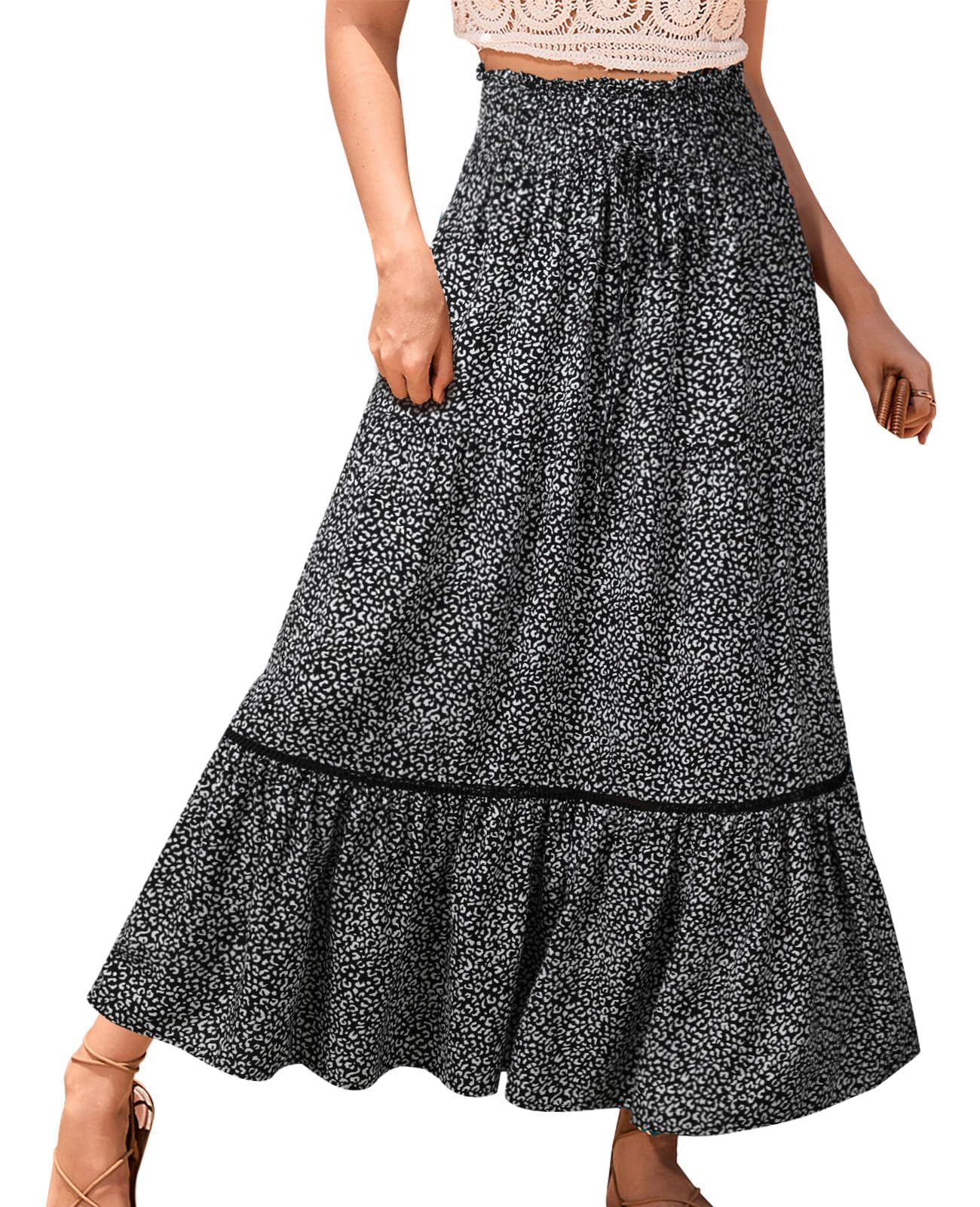 Genfien Faldas Largo para Mujer 2 en 1 Cintura Elástica Alta Falda Larga Bohemia para Mujer Maxi Falda Largos Línea A de Verano para Vacaciones Playa Casual Talla única