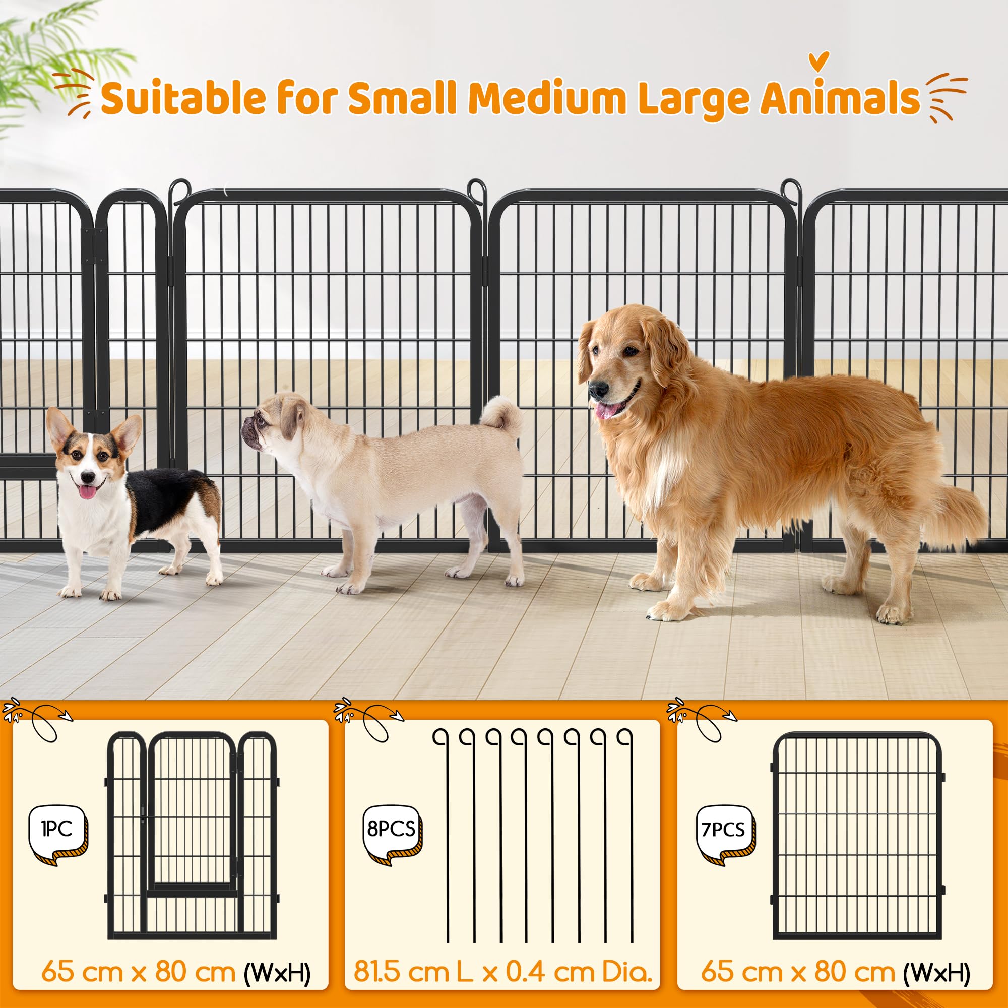 Recinti per Cani Gatti da Interni ed Esterni per Cuccioli Conigli Recinzione in Metallo Pieghevole Box Portatile per Cani Nera 8 pz 65 x 80 cm