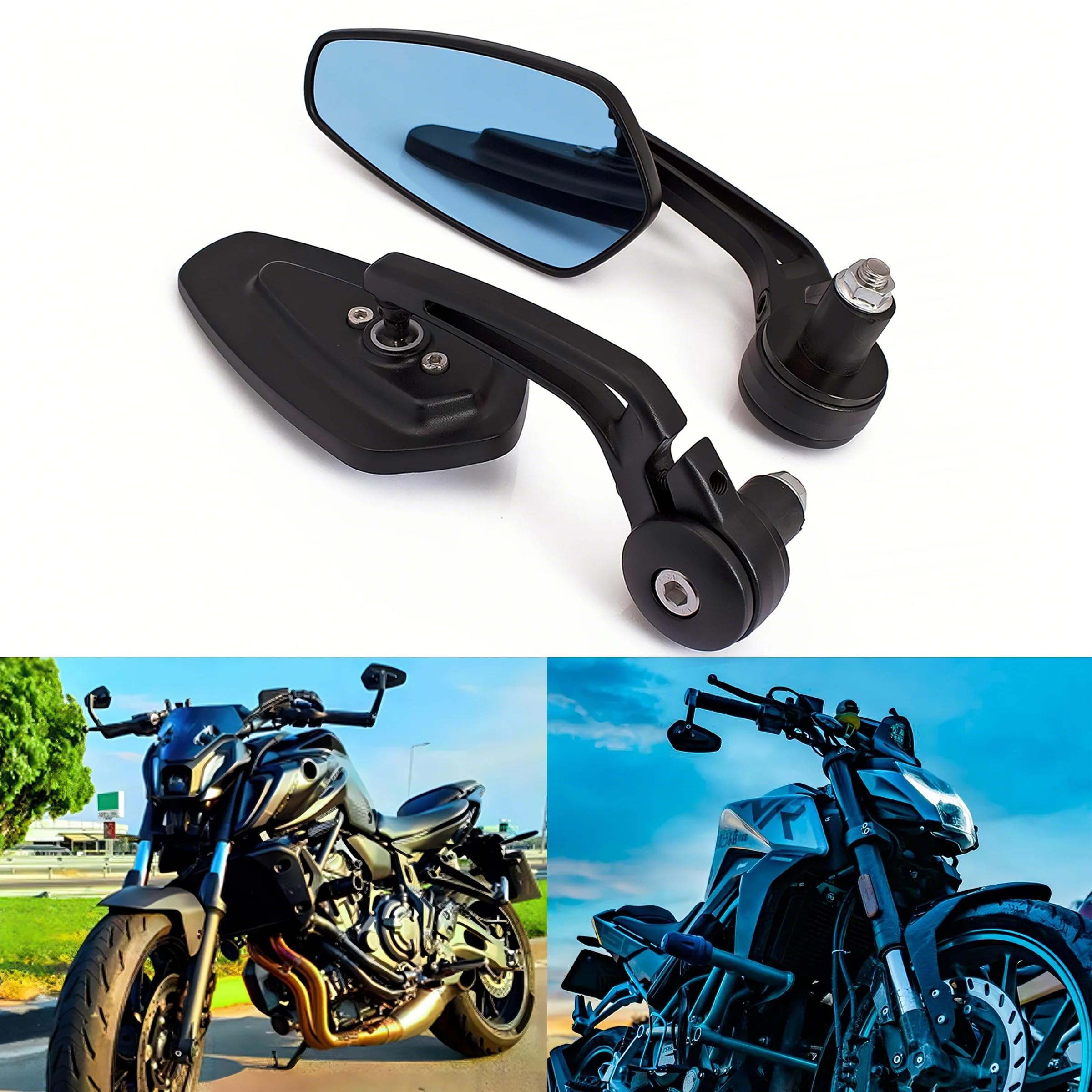 Rétroviseurs de Guidon de Moto 7/8" 22mm CNC Verres Antireflets Bleus Rétroviseurs Latéraux Moto Compatible avec Z1000 Z750 MT03 monster mt07 mt09 scooters UTV Street Sport Bike Cruiser