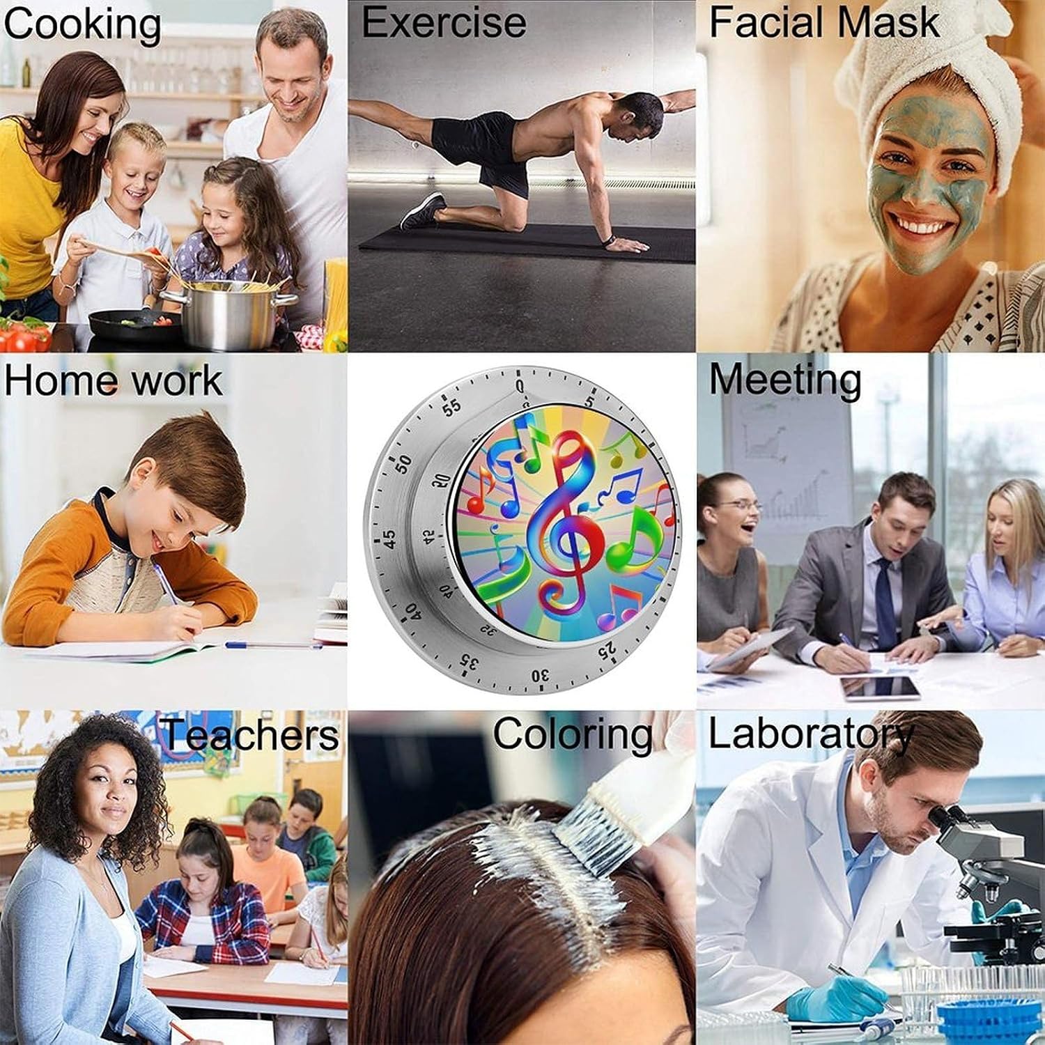 Colorful Music Timer 55-Minute Manual Countdown Timers Circular Magnetic Kitchen Timer Visual Mechanical Loud Alarm Timers for Home Study Cooking Task Reminder