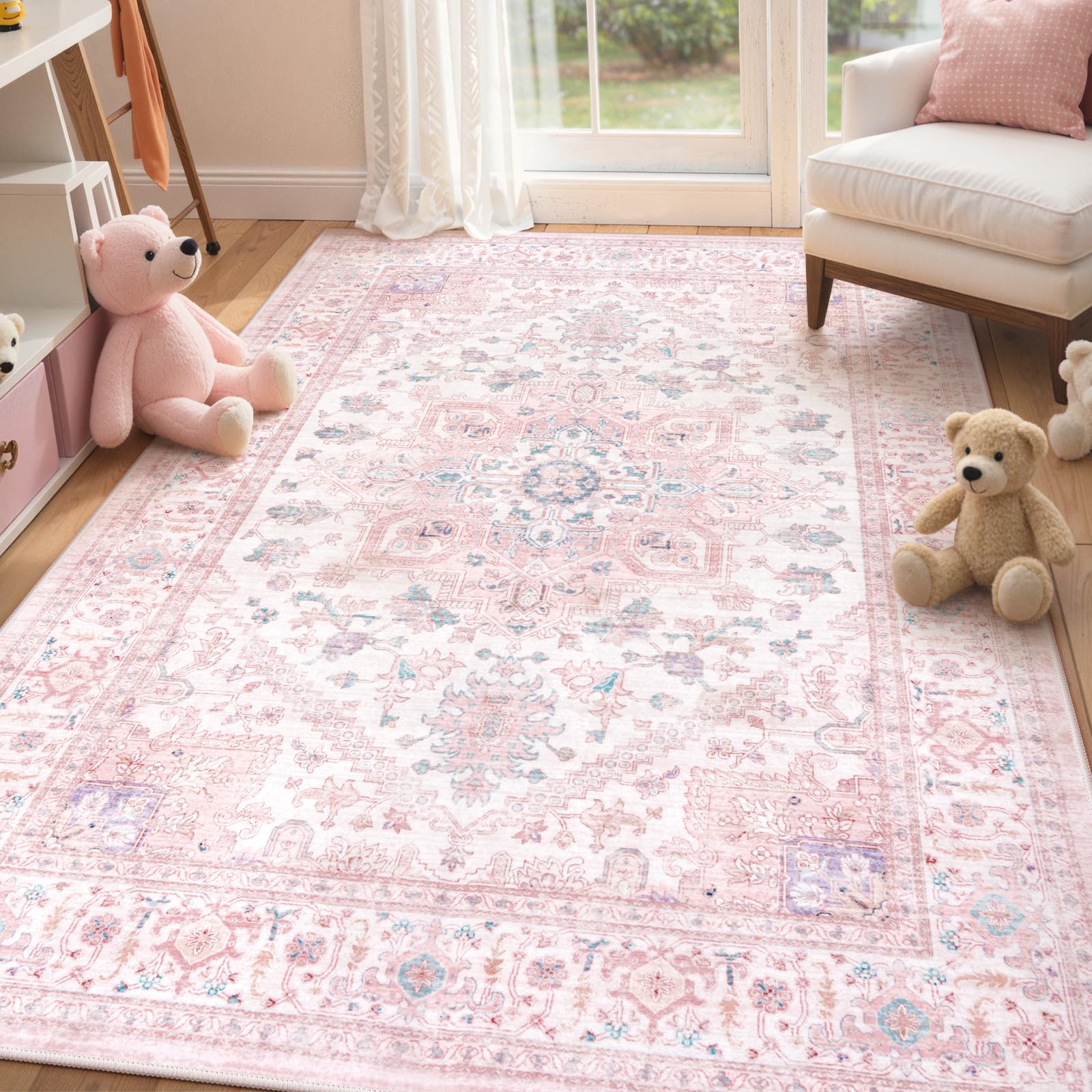 Amazon.com: LIVEBOX Pink Washable Area Rug 5x7 - Large Vintage