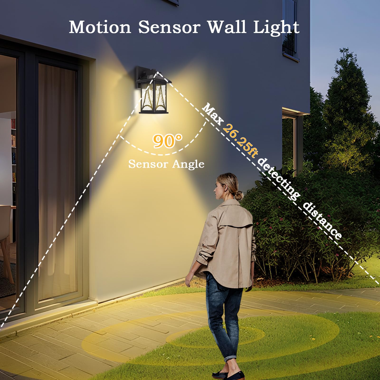 Solar-Wandleuchten für den Außenbereich mit Bewegungssensor, Dämmerung bis Morgendämmerung, wasserdichte Wandlaternenbefestigungen, solarbetriebene Außenleuchten für Veranda, Garage, Terrasse