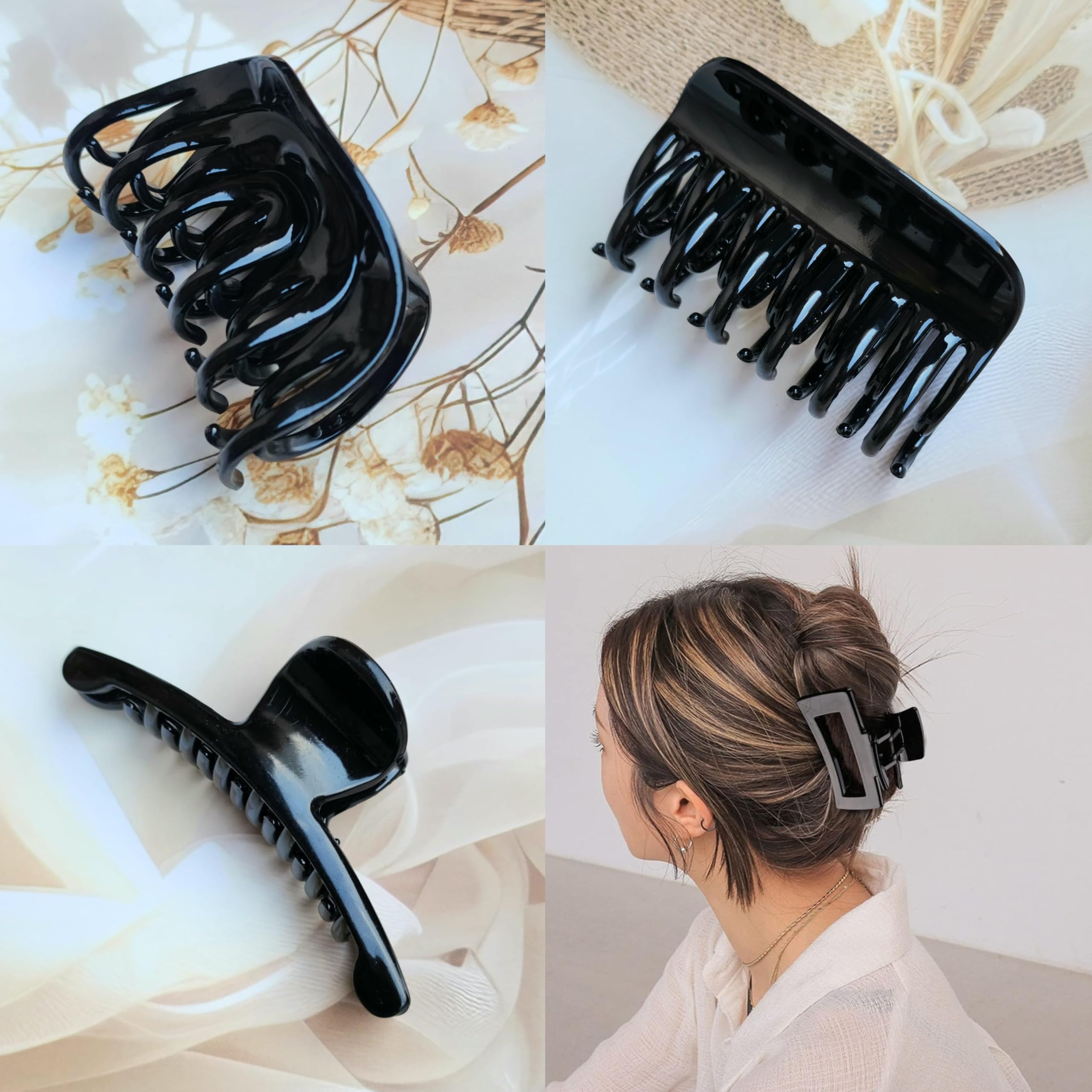 HAIR ACCESSORIES 4Pcs Hair Claw Clips Simple Style Hair Clips Ponytail Holder Hair Clamps Nonslip Jaw Clips Hair Clips For Women & Girls Juda Bun Shaper Clips Black Color-image-46