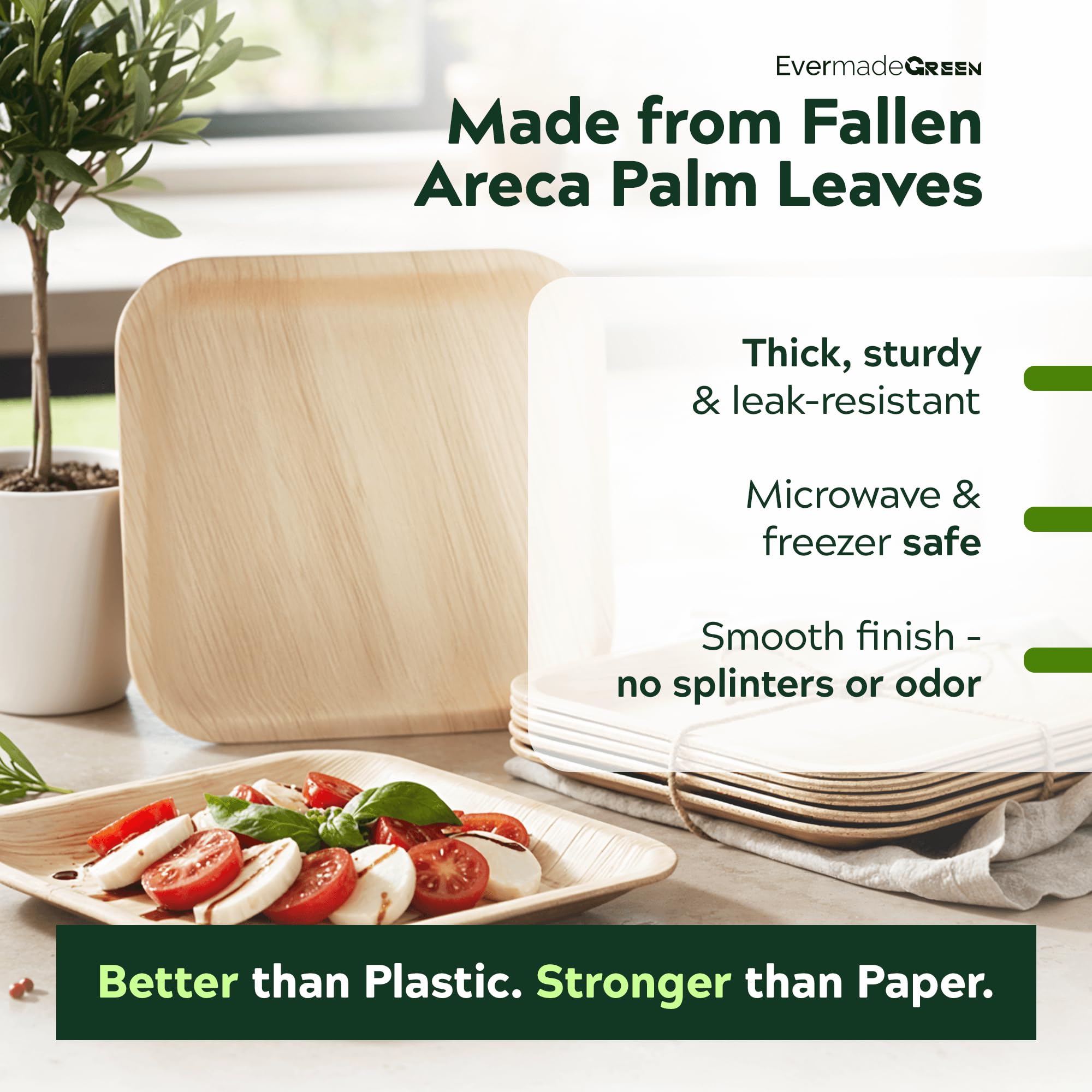 ECO SOUL 100% Compostable Palm Leaf Dinnerware Set Of 250 For 50 Guests [10", 6" Round Plates, Fork, Knife, Spoon, 50 Count Each] | Biodegradable Disposable Utensils For Wedding, Parties, BBQ