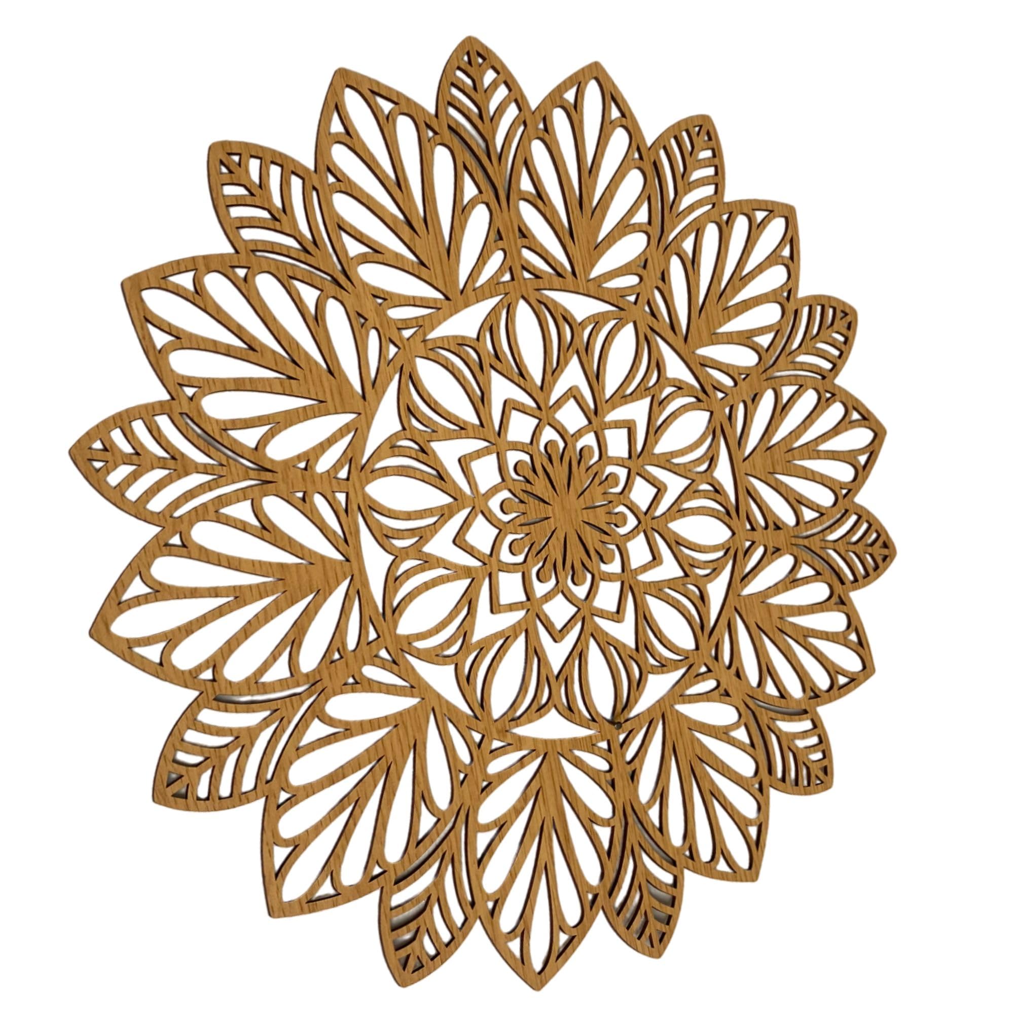 SENTOP HDF0255 Geschnitztes Bild an der Wand aus Holzmaterial für den Innenraum, Blume (Eiche, 40 cm)