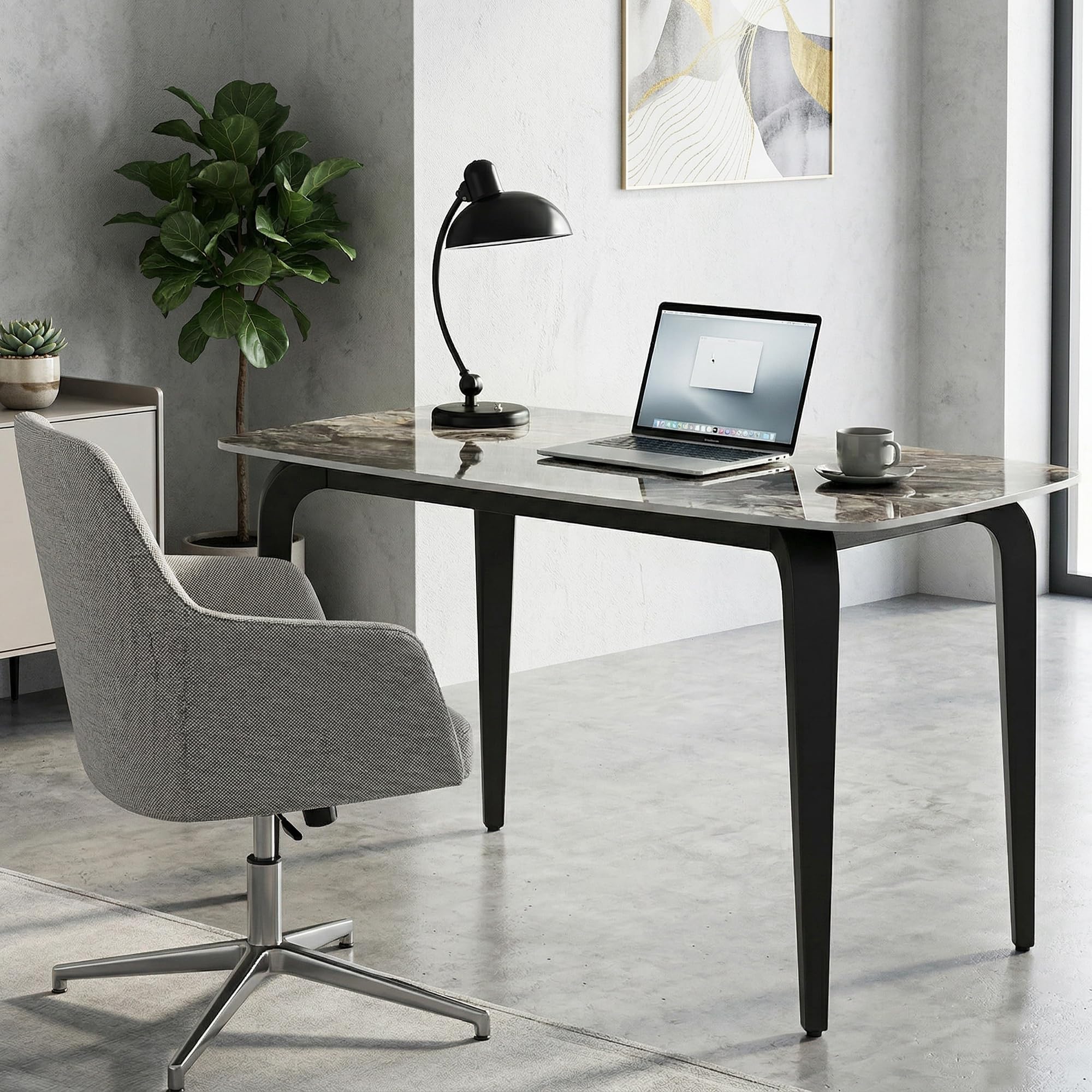 HOMCOM Tavolo da Pranzo per 4 Persone, Tavolo Cucina 130x70x75 cm con Piano in Pietra Sinterizzata e Gambe in Metallo, Tavolino da Soggiorno Sala da Pranzo, Marrone