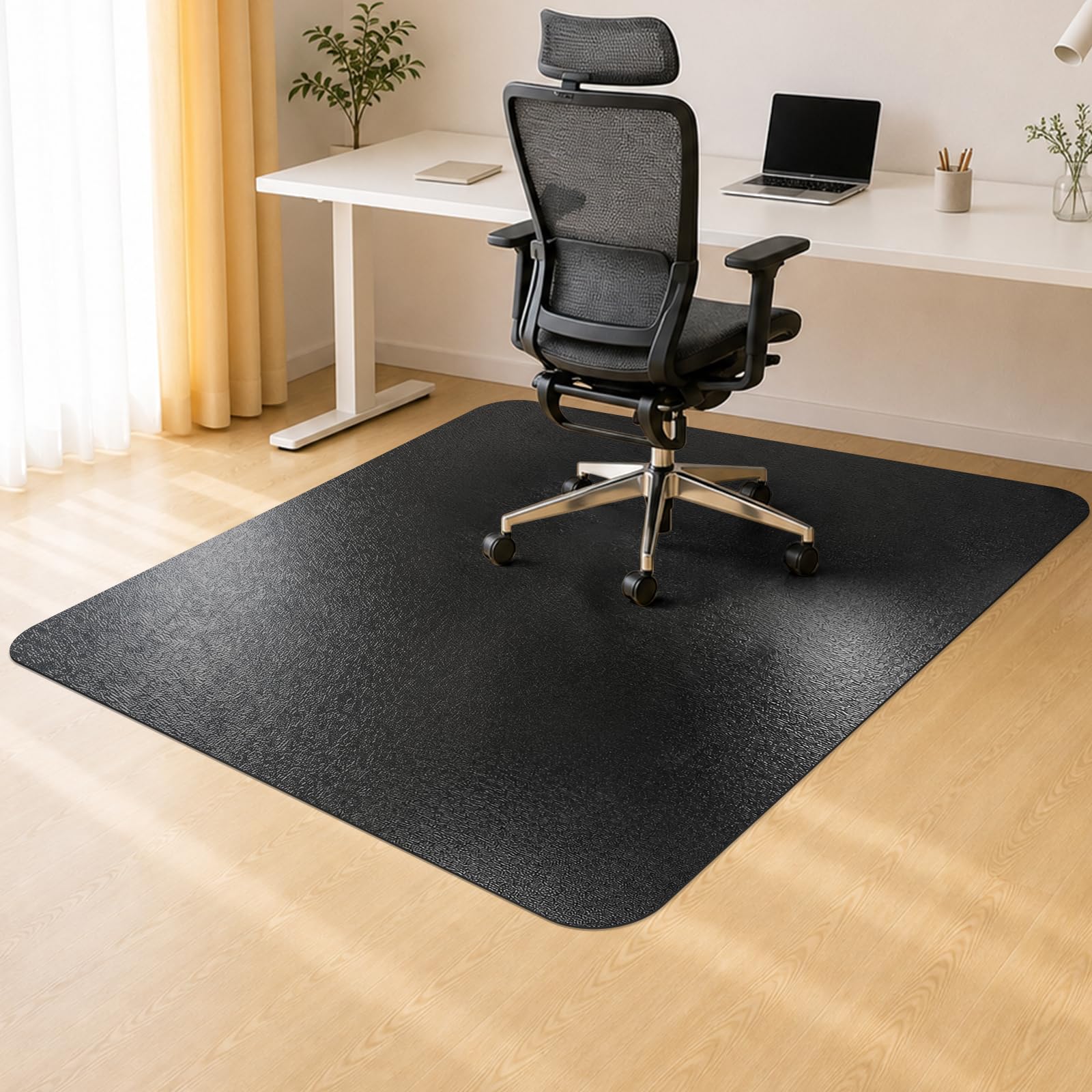Kuyal Chair mat for Hardwood Floor 46 x 46 inches Rectangle Floor Mats Wood/Tile Protection Mat for Office &amp; Home, Black