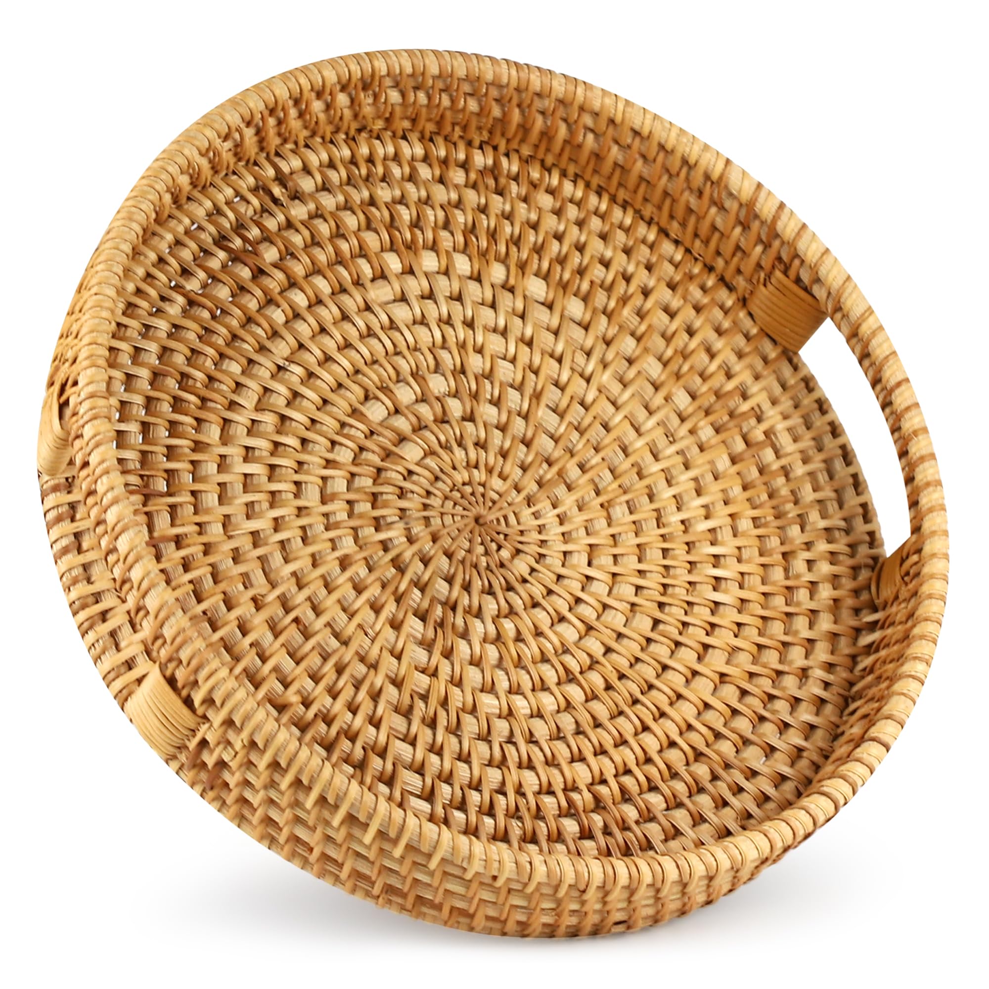 WENLISELL Wicker Serving Tray Round, 30cm Rattan Serving Tray Basket with Handles