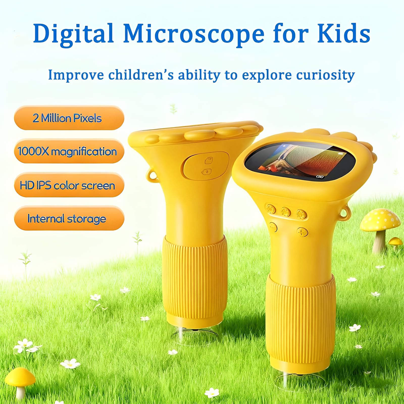 Mini microscopio digitale 2026 per bambini, 1000 x microscopio portatile USB, fotocamera HD tascabile per studenti, laboratorio, esperimenti scientifici, strumento STEM educativo bianco