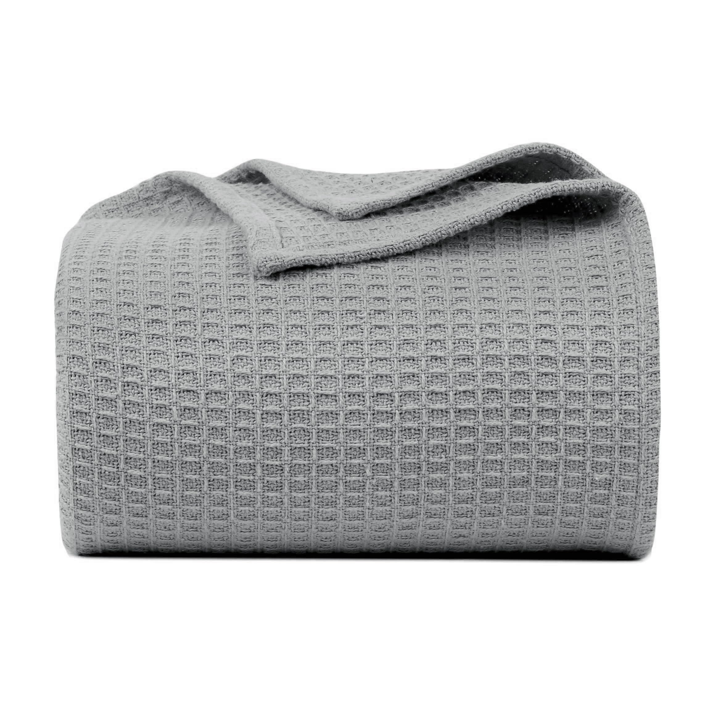 Bed Bath & Home 100% Cotton Waffle Weave Blanket - Pre-Washed, Soft Lightweight All-Season Thermal Blanket for Bed, Couch, Sofa - Twin, 60x90 Inches,