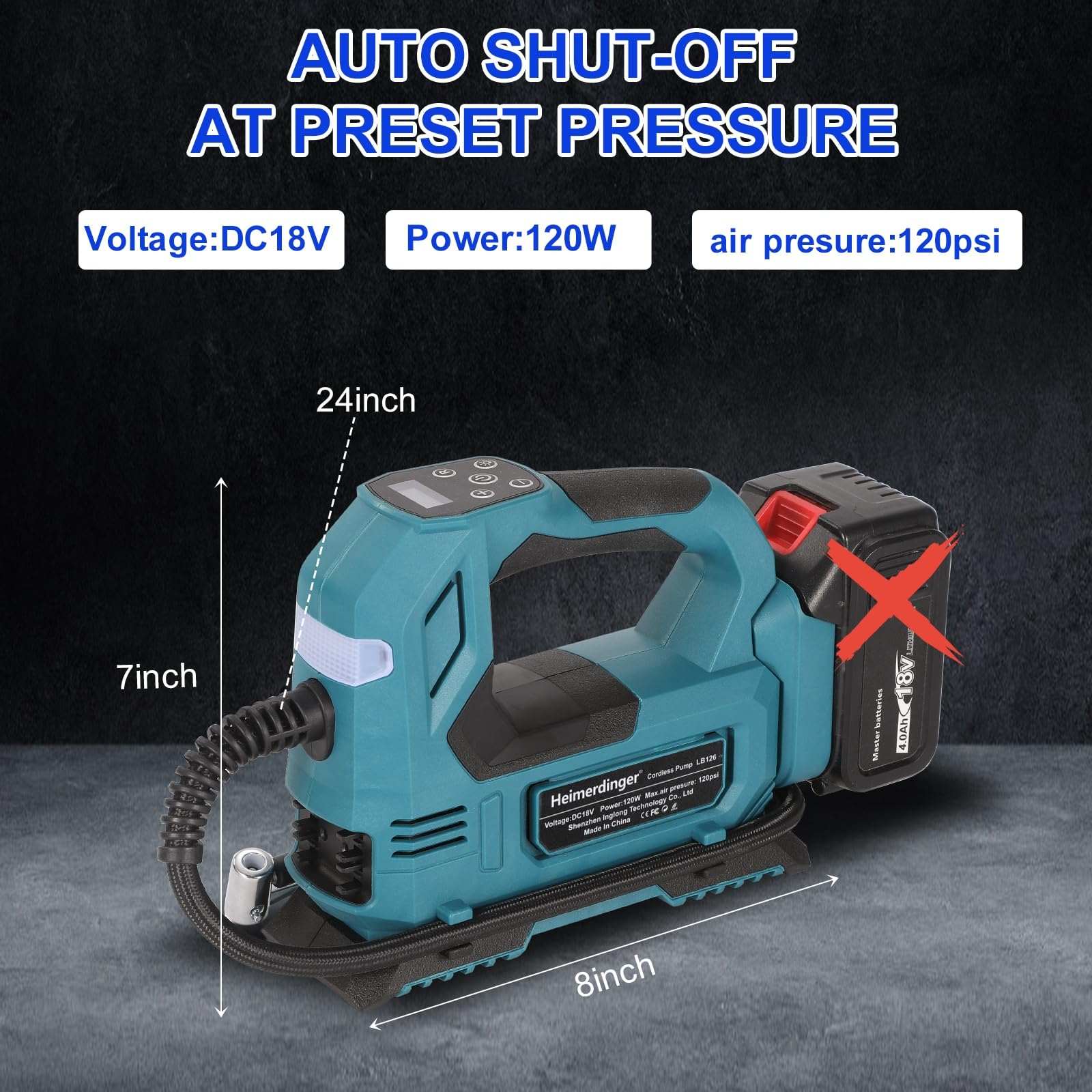 Akku Kompressor kompatibel mit Makita 18V Akku, Elektrischer Luftkompressor bis 10,34 bar, Tragbare Luftpumpe Dual-Power-Modus für Auto, Motorrad, Fahrrad (ohne Akku)