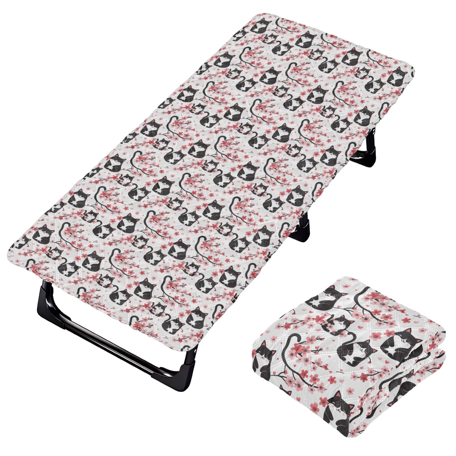 Portable Toddler Bed Sheet for Kids Cartoon Cats and Red Flowers Travel Bed Fitted Sheet