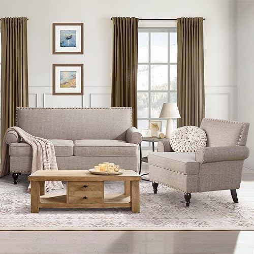 Miniatura 6 de HUIMO Sofá biplaza de 62 pulgadas, sofás modernos de mediados de siglo para sala de estar, muebles tapizados con remaches resistentes para espacios