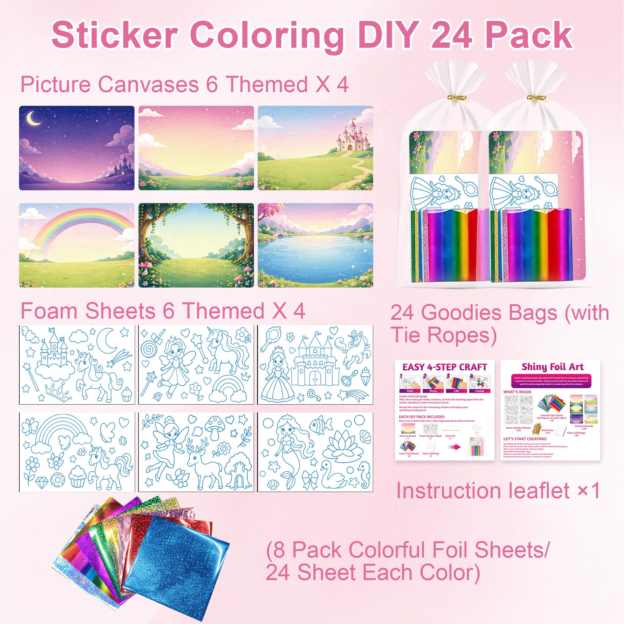Kit da 24 fogli lucidi per bambini, adesivi fai da te per principesse, per | Bomboniere, Goodie bag stuffers, premi in classe, attività di viaggio, arte lamina fai da te, adesivi principessa