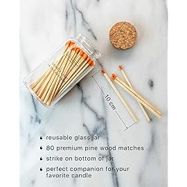Benevolence LA Decorative Wooden Matches in Glass Jar with Striker | 4 Inches Colored Safety Long Match for Lighting Candles | Apothecary Home & Bathroom Decor - Midnight Black