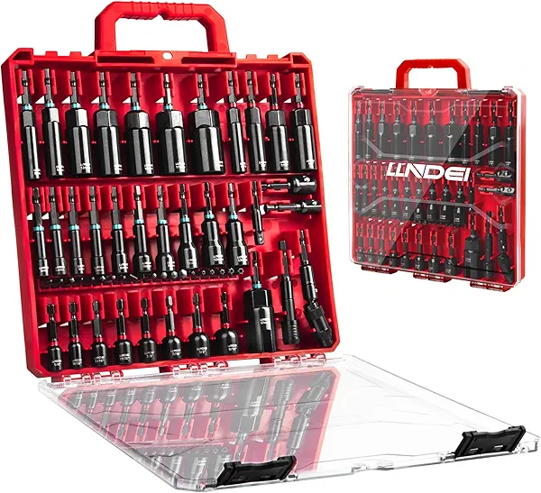 LLNDEI Magnetic Impact Nut Driver Set, 55PCS 1/4 socket set with Deep Driver Bit Sets Includes Bit Extension, Pivoting & Wing Nut Setters Compatible with Impact Drills & Deep Drivers