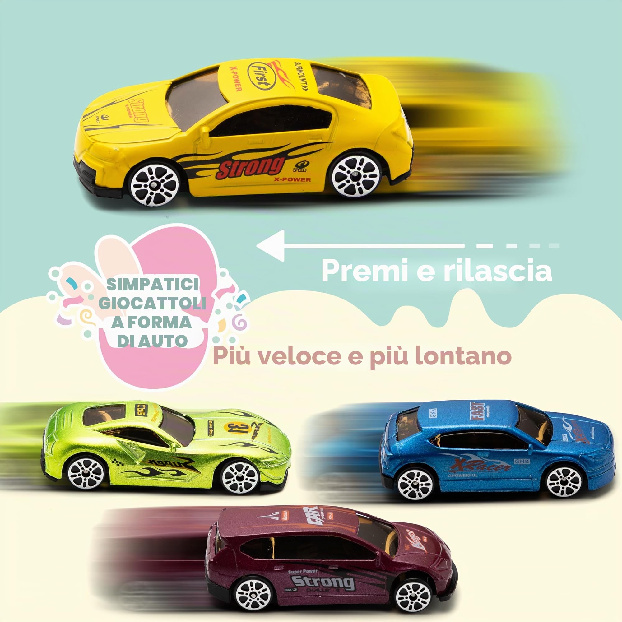 JOYIN 12 car die-cast riempito big uova di pasqua, 3.2" variopinto luminoso preriempita plastica uova di pasqua con diverse vetture pressofuso