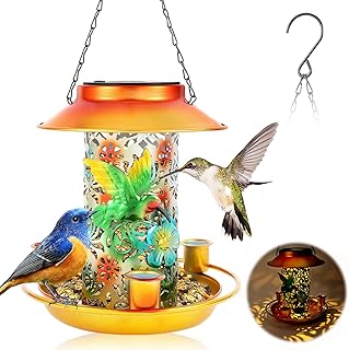 Aceshop Bird Feeder,Solar Bird Feeders for Outdoors Hanging Retro Metal Wild Bird Feeders Waterproof Hanging Bird Feeder with Light Heavy Duty Bird Feeder for Garden for Outside Garden Backyard Decor