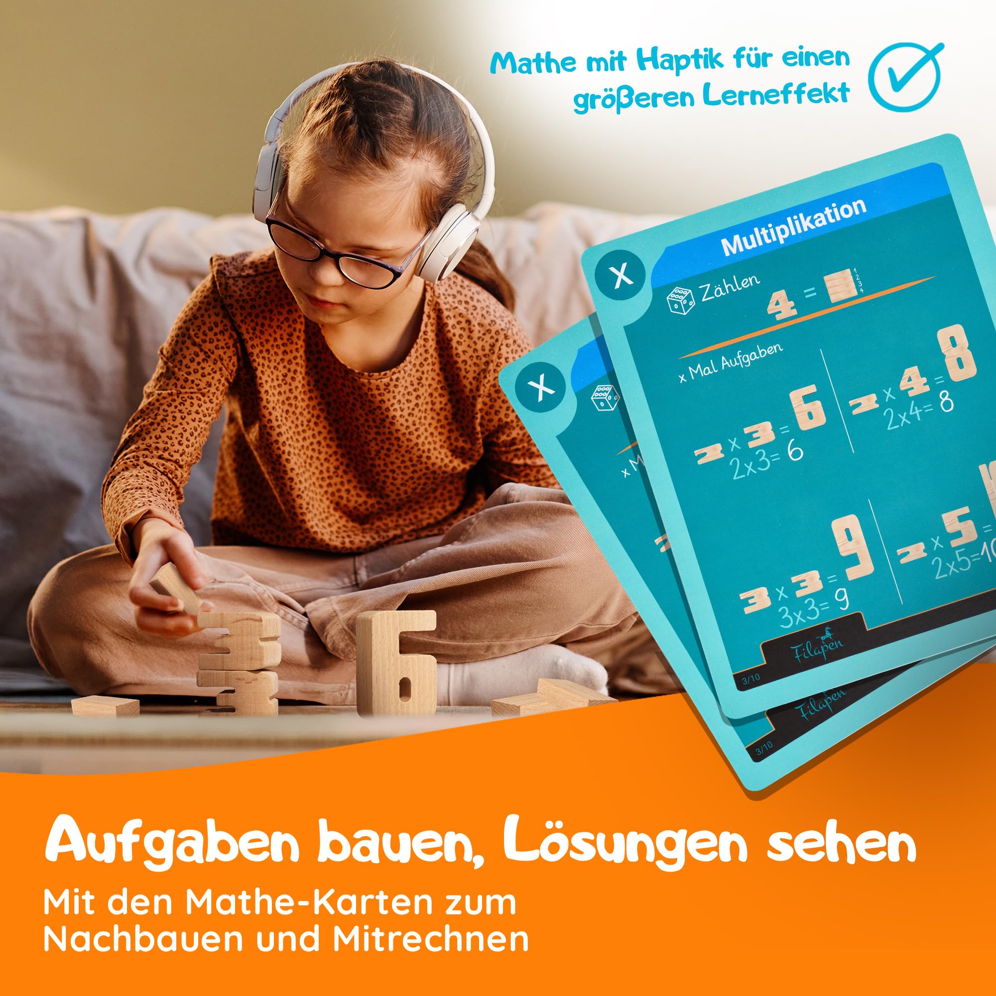 Filapen Matematyczna zabawka Montessori I 62 drewniane klocki z drewna bukowego I edukacyjna zabawka edukacyjna na rozpoczęcie szkoły I zabawka motoryczna od 4 lat
