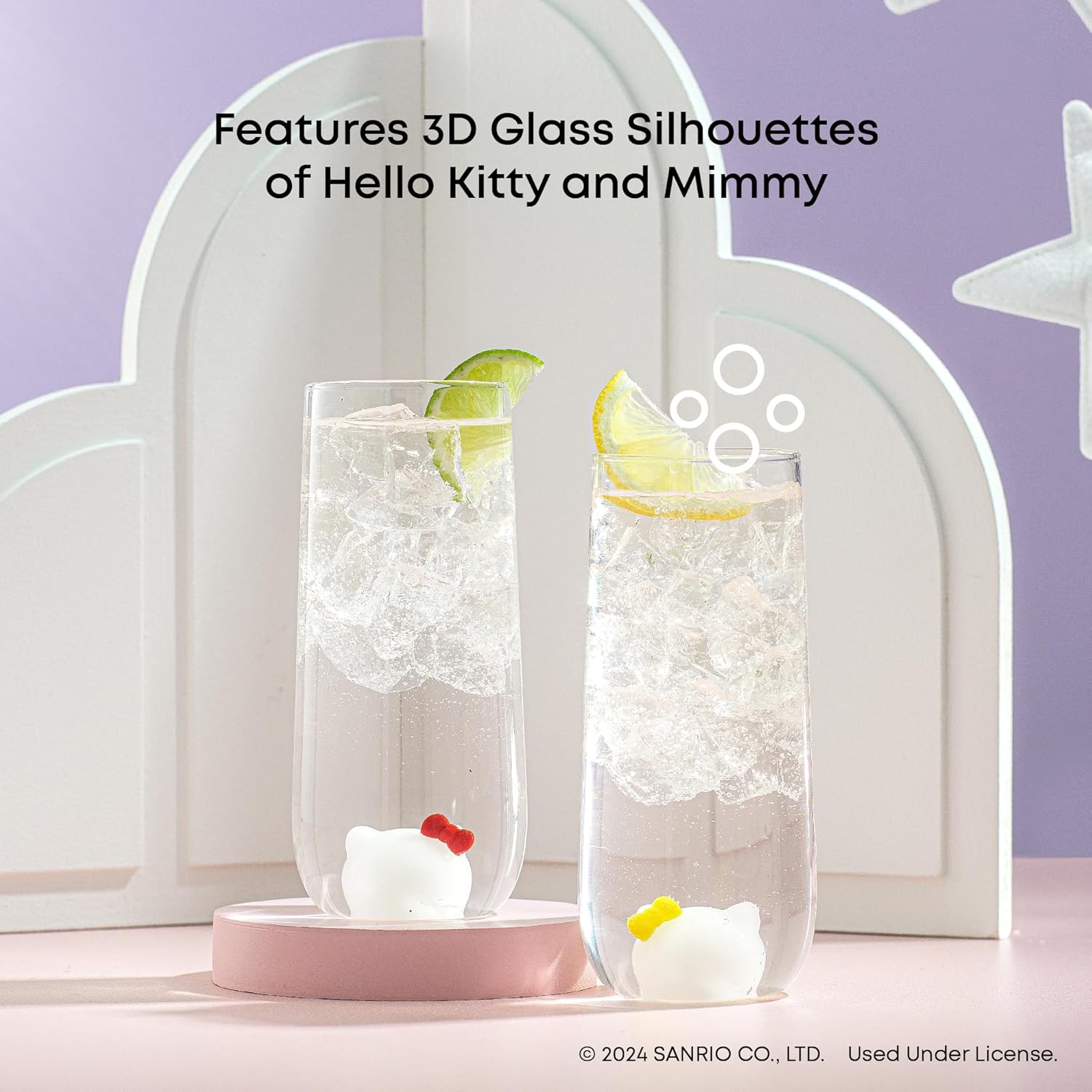 Tall Drinking Glasses with 3D Hello Kitty & Mimmy Icons (Set of 2) by JoyJolt - Image 6