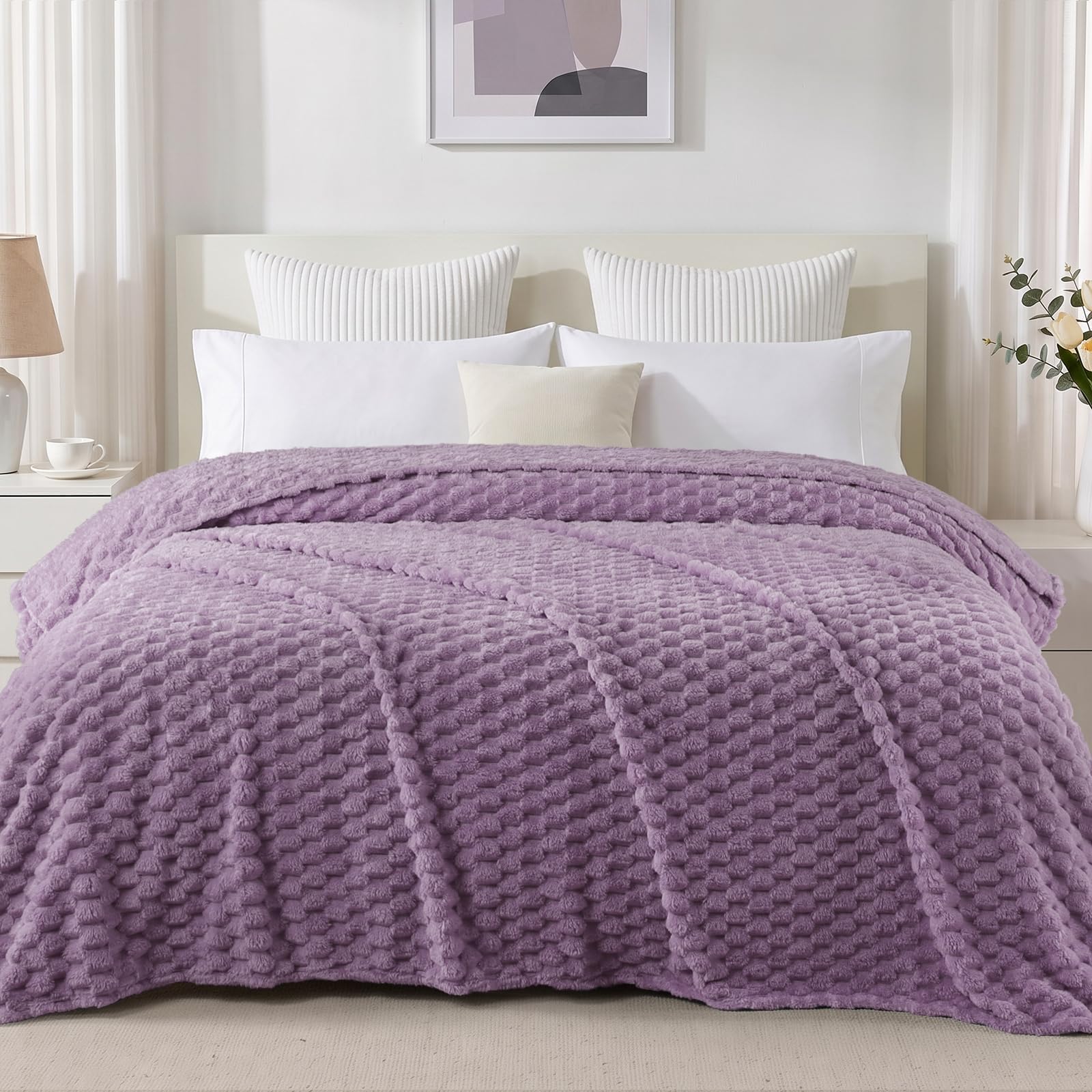 Exclusivo Mezcla 3D Fleece Queen Size Blanket for Bed, Grayish Purple