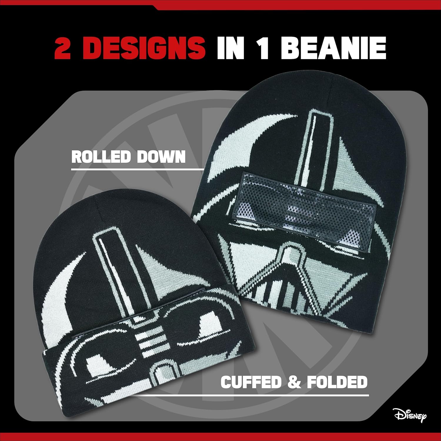 STAR WARS Darth Vader Roll Down Cuff Beanie Hat, Black, One Size