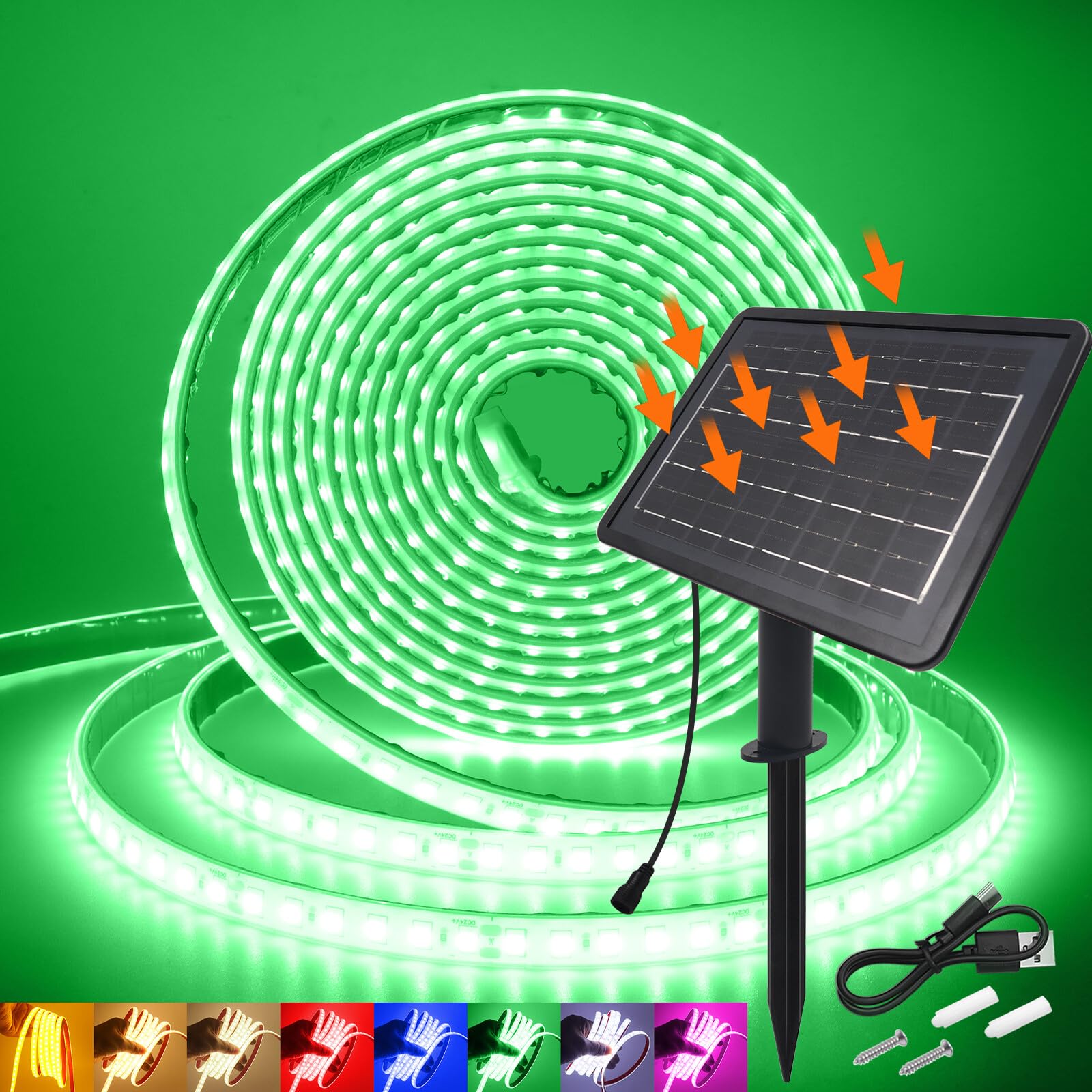KAFULA 24V 8 Mode Solar Strip Light [10m,Green],IP68 Waterproof,7200MAH Solar Powered Flexible LED Rope Light CRI85+,Bedroom Garden Balcony Decorative Lighting