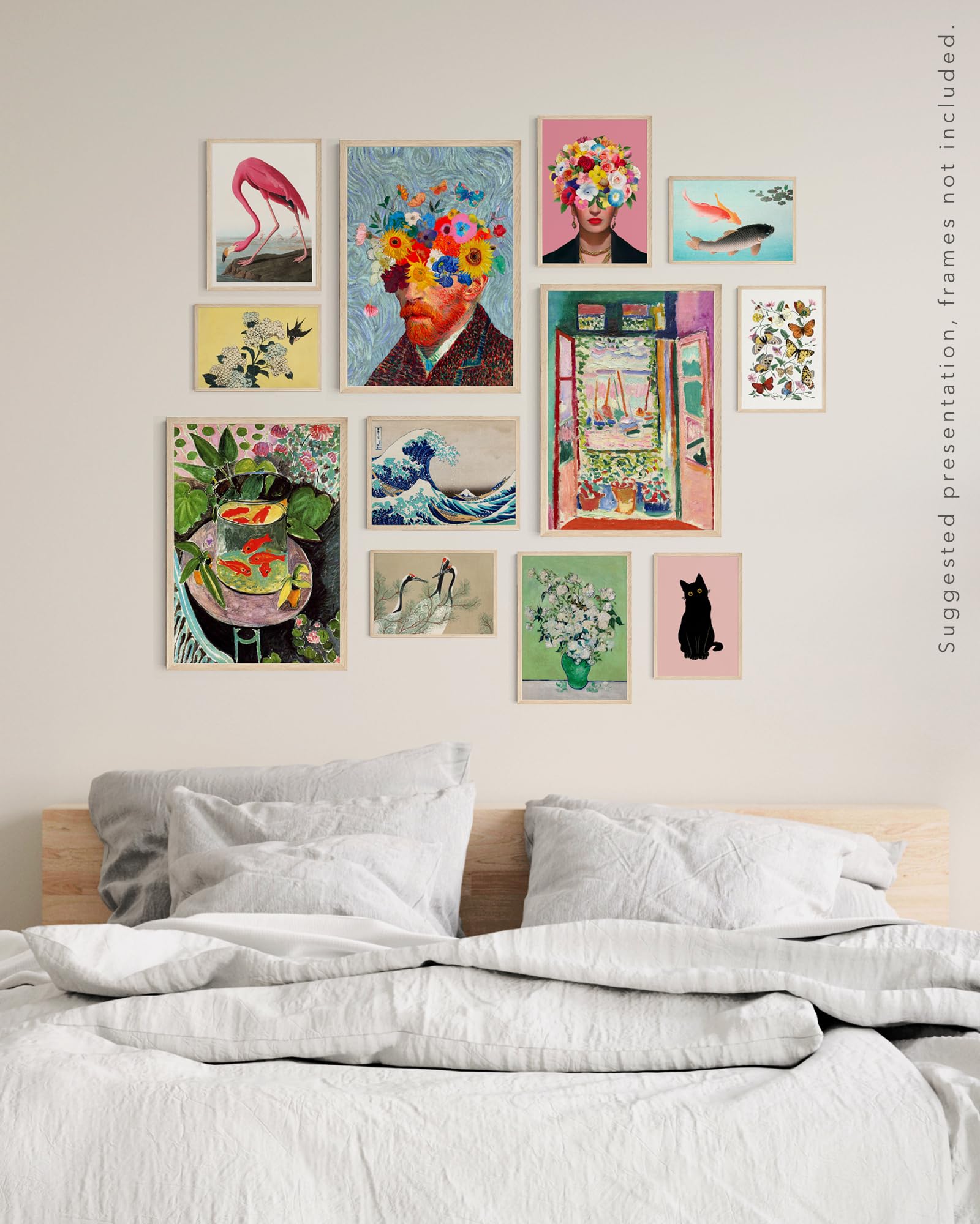 ANKAZA Set Di Poster Arte Eclettica Da Parete – 12 Stampe Varie Con Adesivi, Vintage Bohémien, Colorato