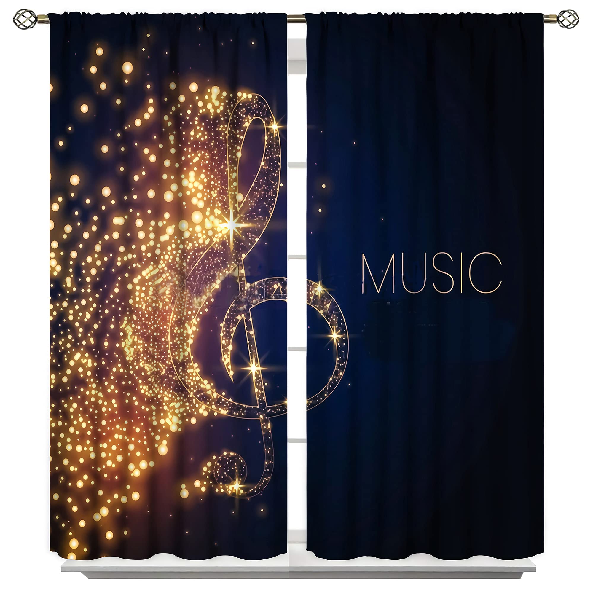 Room Curtains Pattern Printing Music Note Made Glowing Particles Great for Living Rooms and Bedrooms 42x63inch(107x160cm)