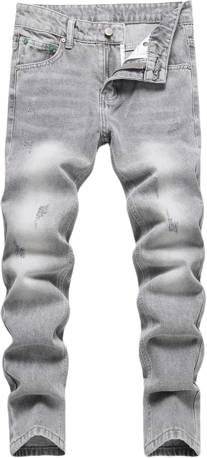 Anbreuinron Boy's Ripped Jeans Stacked Skinny Fit Destroyed Distressed Fashion Comfy Denim Jeans Pants