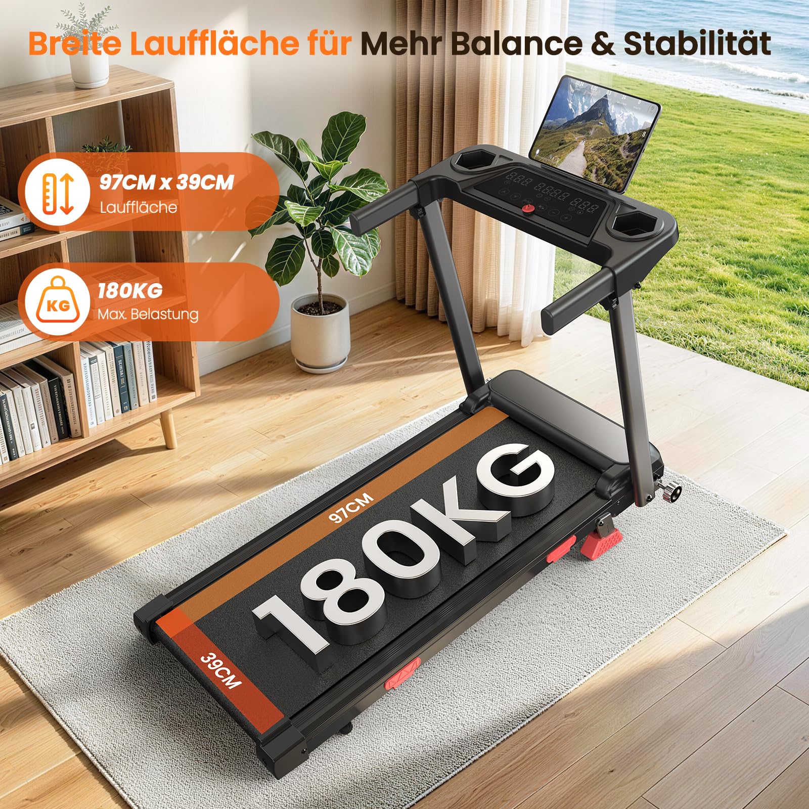 HomeFitnessCode Laufband Klappbar mit Steigung 12KMH - Walking Pad Zuhause | Laufpad mit 12 Vorprogrammen Schwarz Treadmill Walkpad Steigung 180KG Gehband unter Schreibtisch Elektrisch Walking Band