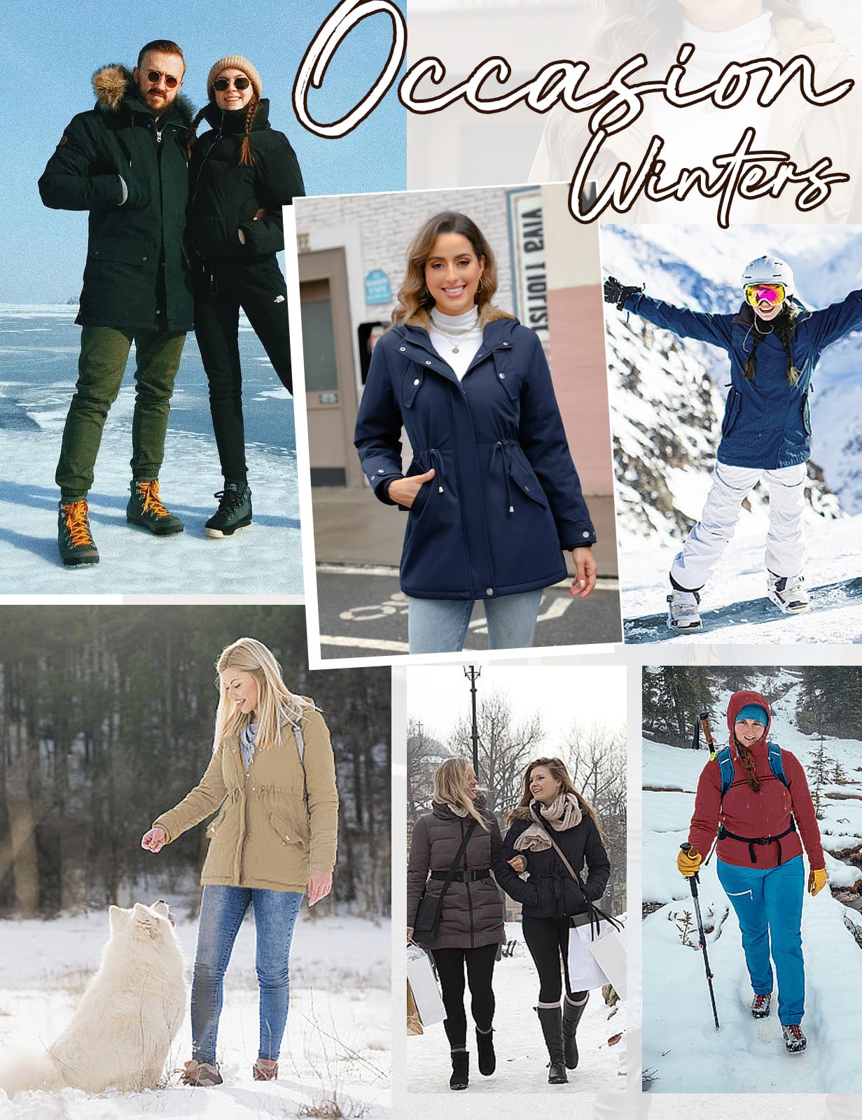 CMTOP Damski zimowy płaszcz z kapturem z podszewką wiatroszczelna kurtka termiczna z polaru elegancka gruba długa kurtka Parka na co dzień wyściełany płaszcz z kieszeniami i sznurkiem