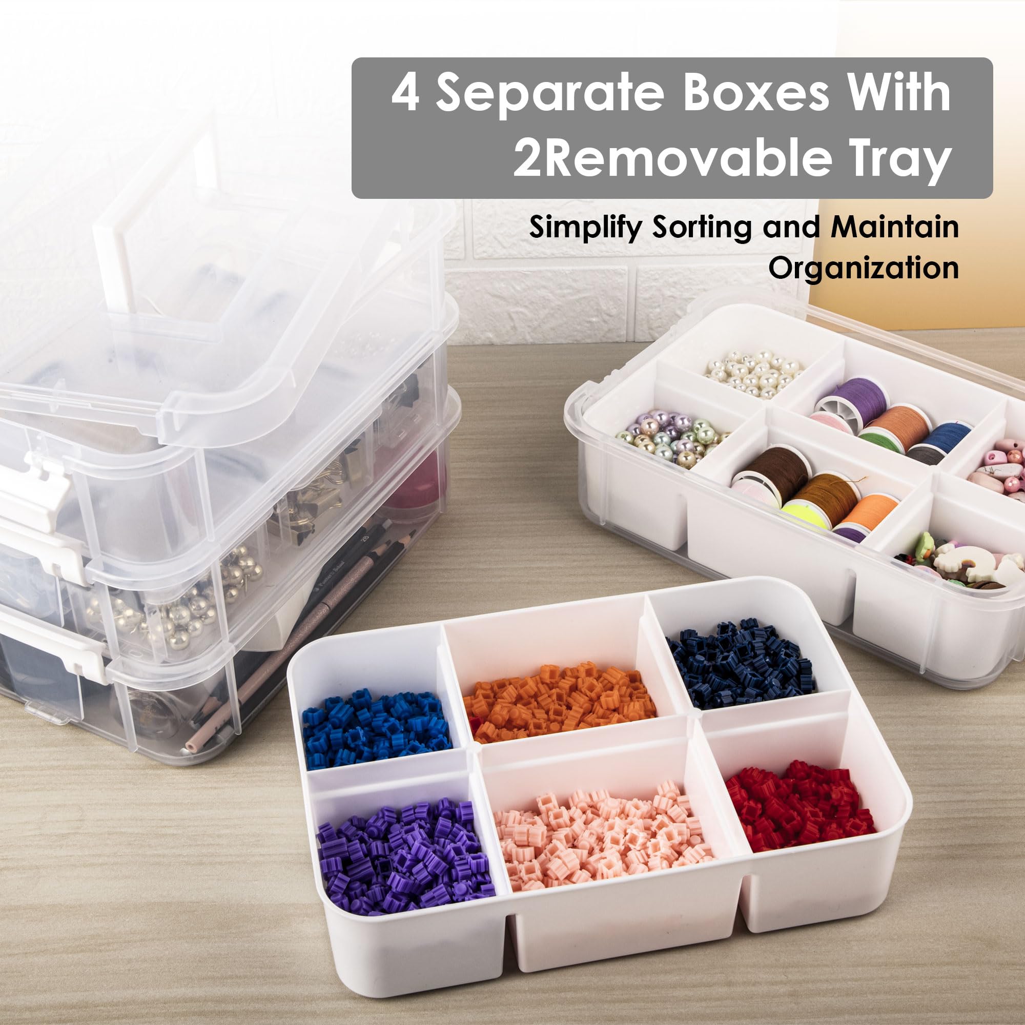 Craft Organizers and Storage, 10QT 4-Layer Durable Sewing Organizer for Sewing Supplies with 2 Removable Trays, DIY Kit Container for Seasonal Decor, Tool, Scrapbook and Art Supplies — view 2