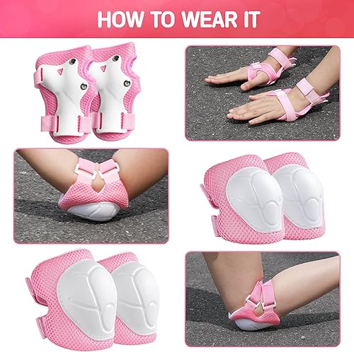 Miniatura 110 de Juego de rodilleras de protección para niños de 3 a 14 años, rodilleras y coderas con muñequeras 3 en 1 para patinaje, ciclismo, bicicleta, patinaje