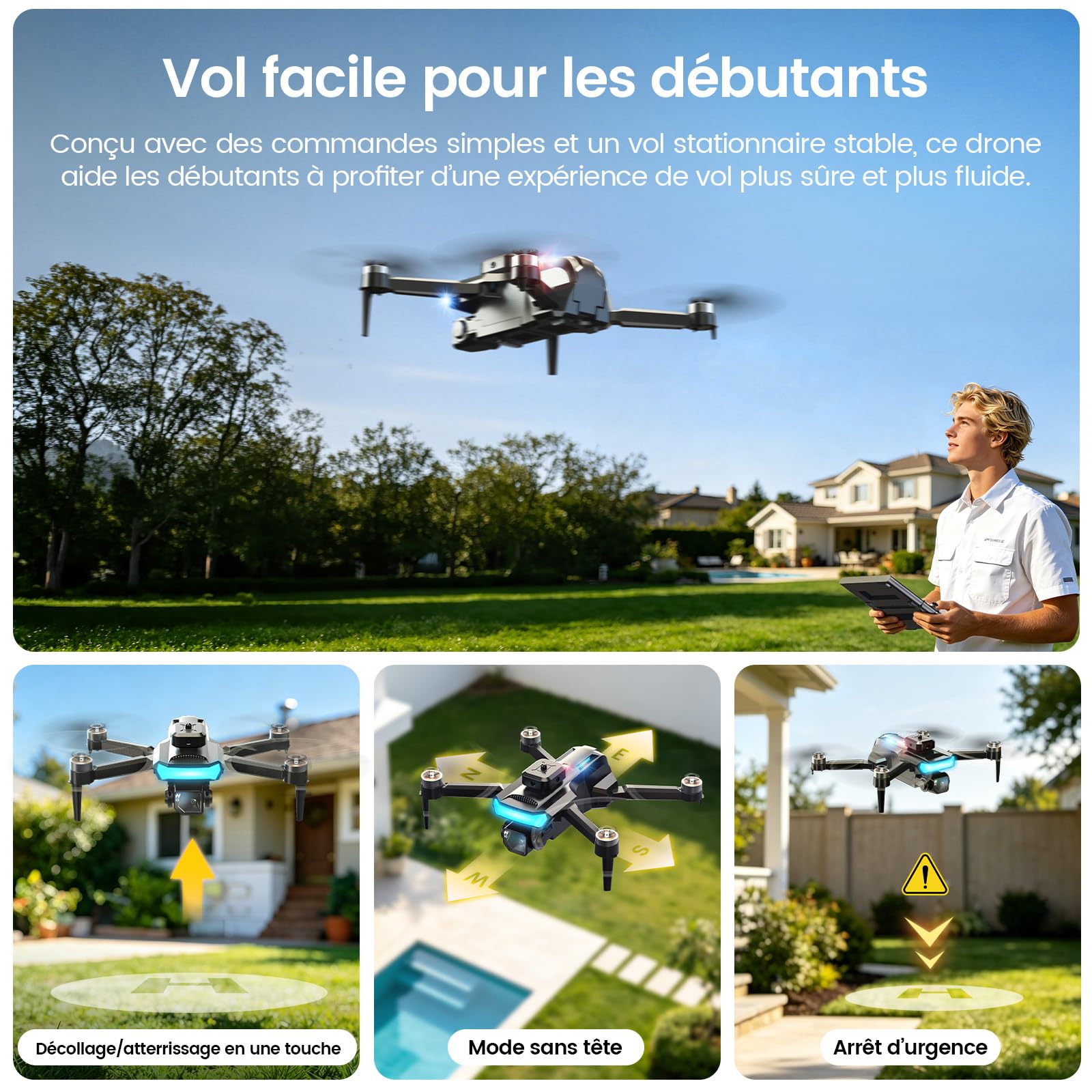 Drone Pliable avec Caméra 1080P et Écran HD 4,3″ pour Adultes et Débutants