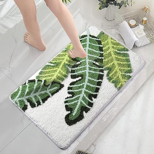 Miniatura 6 de ZGXL Tapete de baño de hojas verdes, antideslizante, suave, absorbente, lavable a máquina, alfombra de baño, alfombra de piso, alfombra de entrada