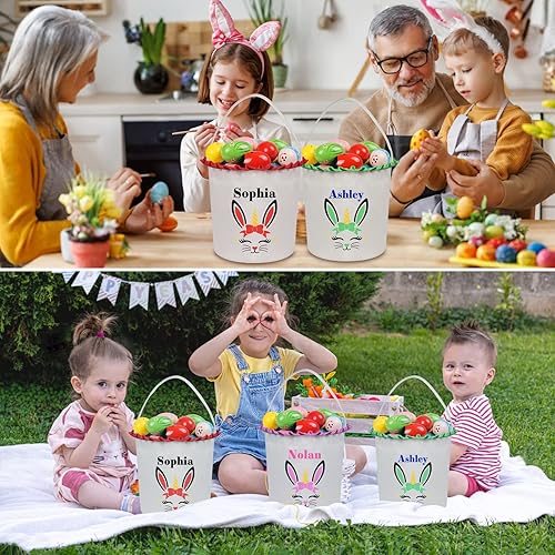 Miniatura 3 de VAPCUFF - Cesta de Pascua personalizada con nombre, color morado, cestas de Pascua personalizadas para niños, cesta de conejo de Pascua, cesta de