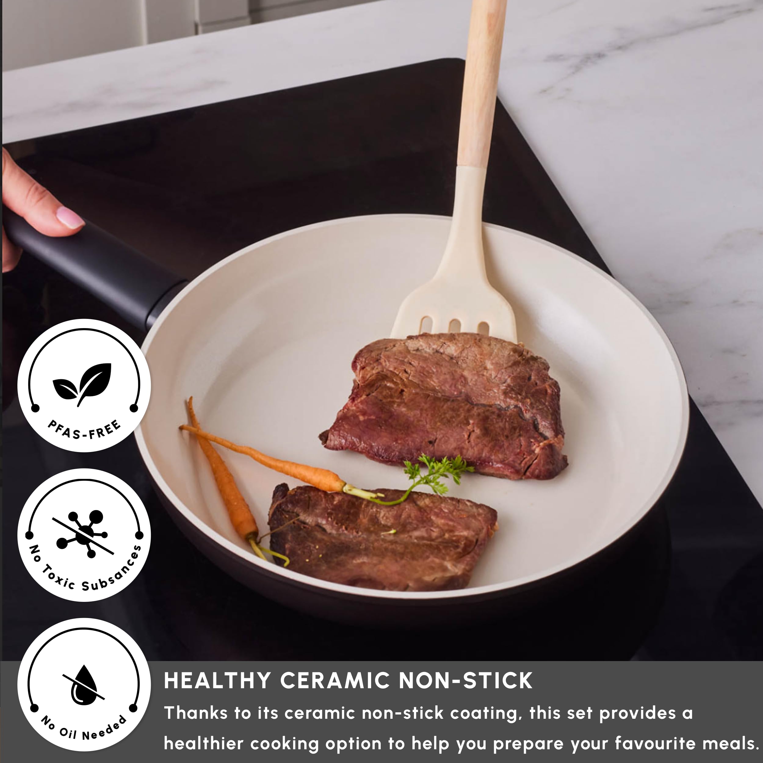 Karaca Ceramica Iconic Bronze - Set di 7 pentole antiaderenti a induzione, lavabili in lavastoviglie, adatte per piano cottura a induzione, colore: bronzo