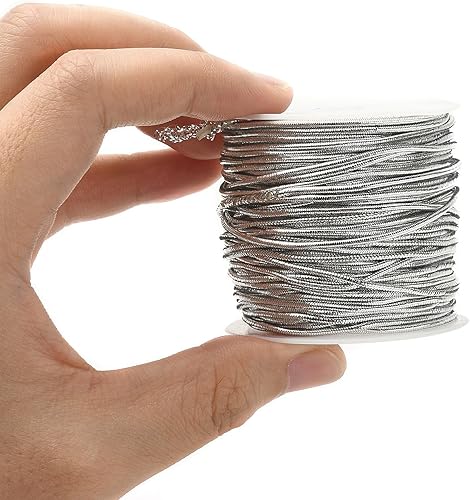 Miniatura 4 de Stiesy Hilo trenzado de joyería de 65.6 ft, cuerda de poliéster de plata de 0.039 in, cuerda elástica de goma redonda de embalaje para manualidades