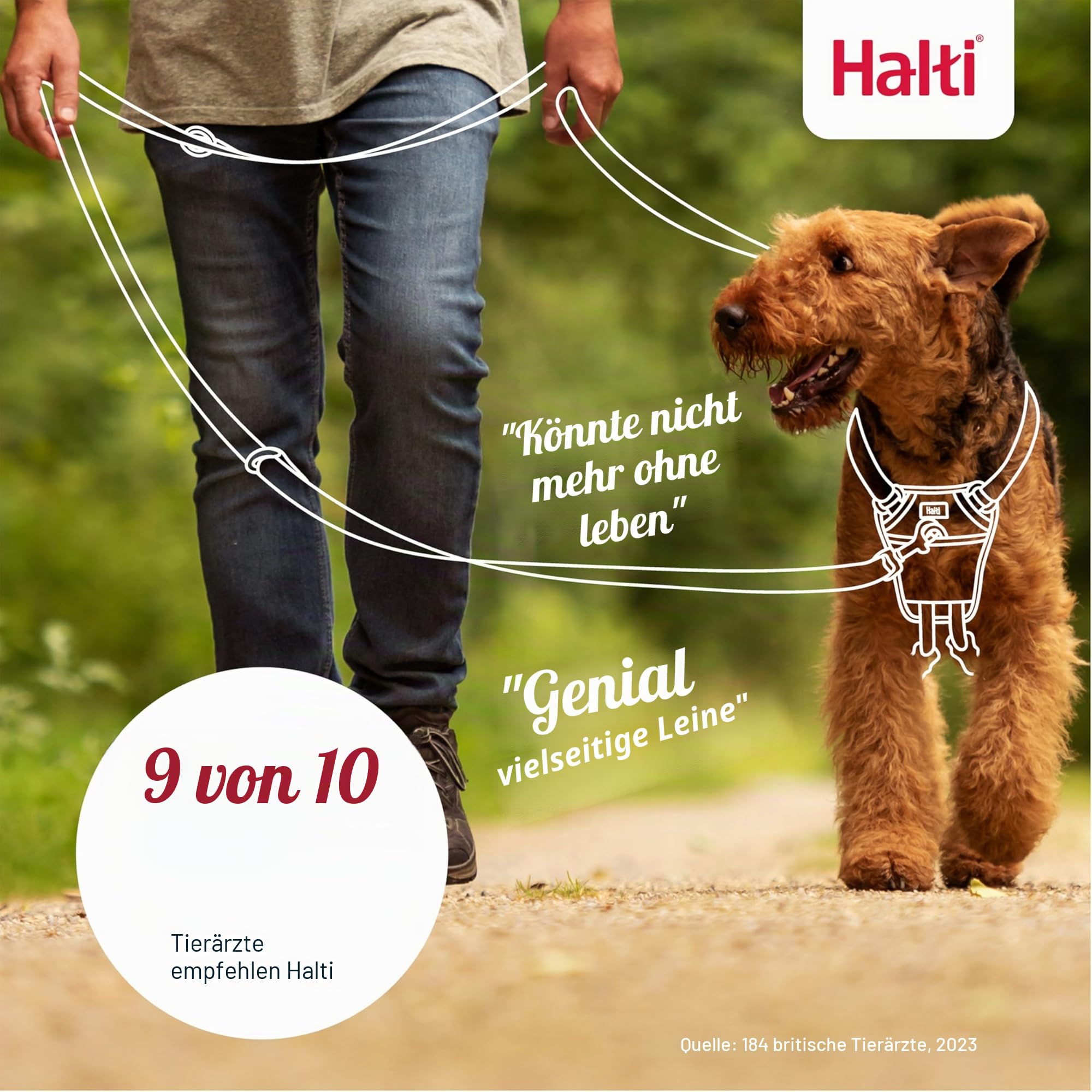 HALTI Doppelführleine - Multifunktionale Hundeleine zum Trainieren und Gassigehen mit Ihrem Hund. Leicht und mit Neopren gepolsterte. Für Welpen geeignet (Größe Groß, Waldgrün, 2m)