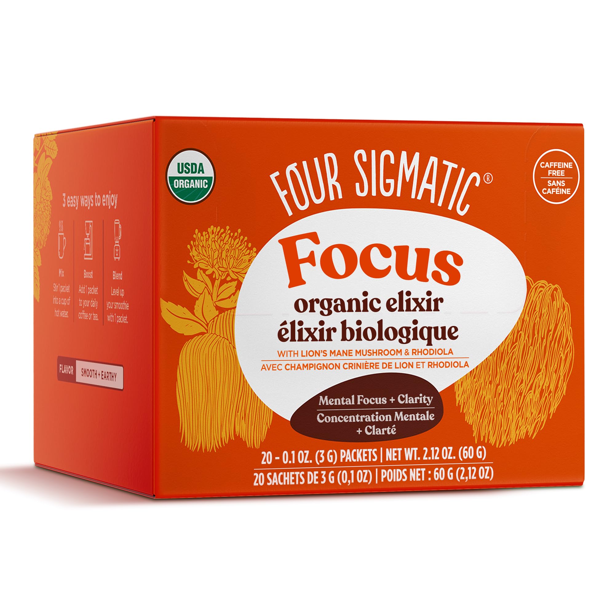 Four Sigmatic Lion's Mane Elixir Mushroom Coffee Alternative by Four Sigmatic | Organic Lion's Mane Mushroom Powder, Rhodiola & Rose Hips | Immune & Memory Support | Paleo | Pack of 20