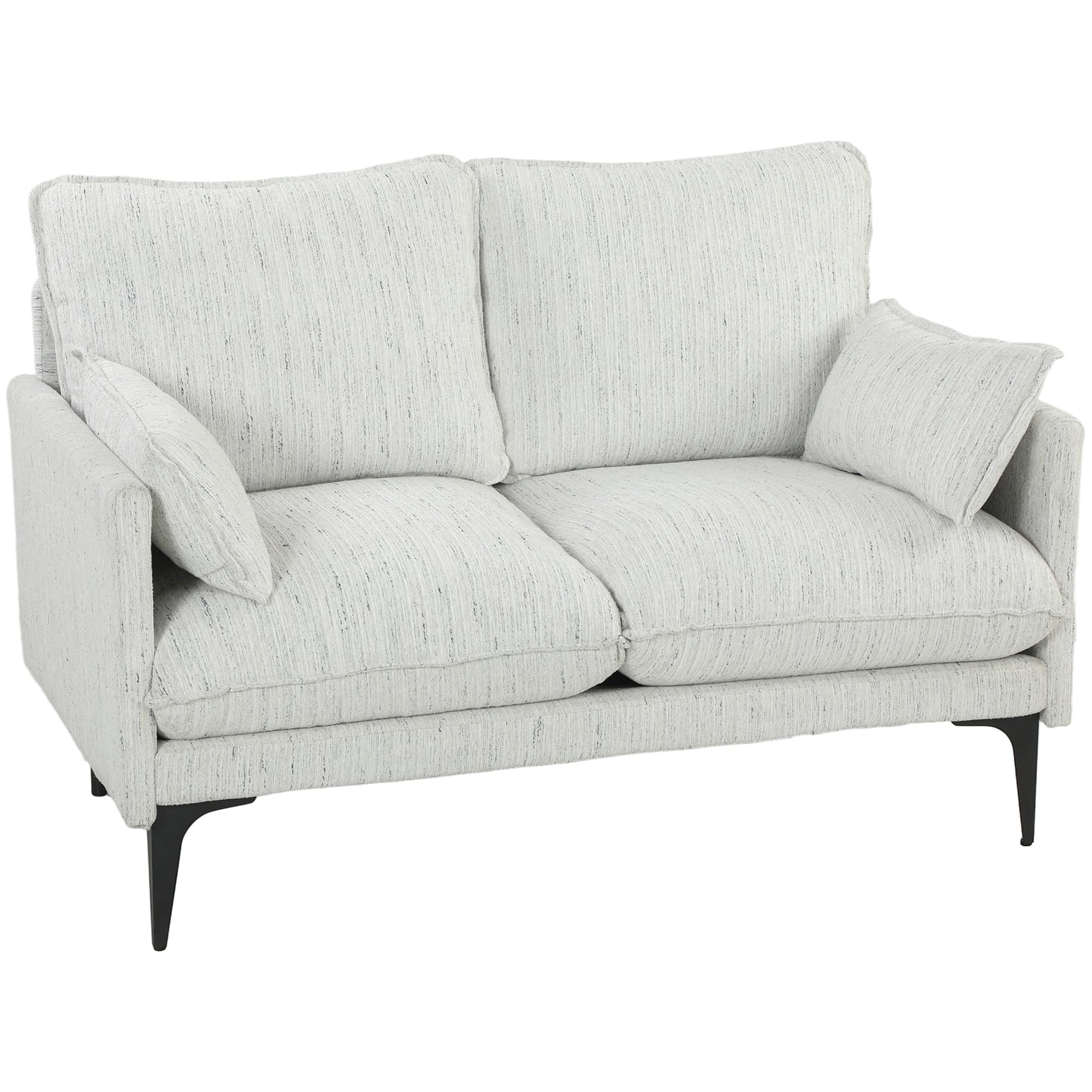 HOMCOM Divano 2 Posti Imbottito in Lino Traspirante con Filati Multicolore Delicati, Divanetto da Salotto con Imbottitura Spessa, Seduta Ampia Profonda, 2 Cuscini, Braccioli, 131x78x83 cm, Bianco