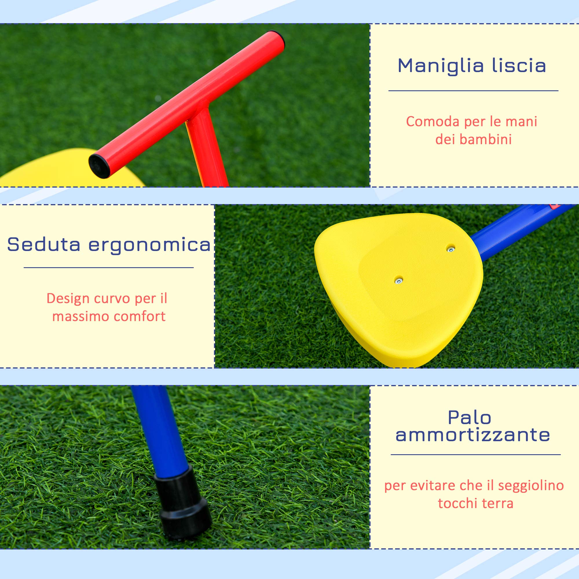 Outsunny Altalena per Bambini Doppia a Bilico Girevole a 360° in Metallo e PP, Età 3-8 Anni, 182x77x63cm Multicolore