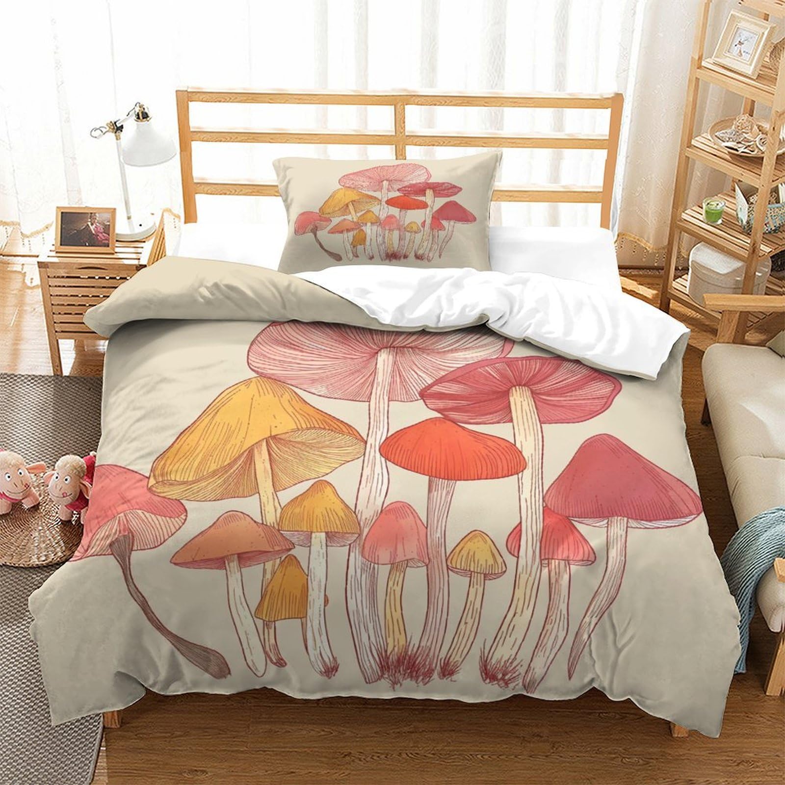 P1S9U7W5Y Colourful Mushroom 3D Printed Duvet Cover Set 3pcs Microfiber Nature Bedding Set Single
