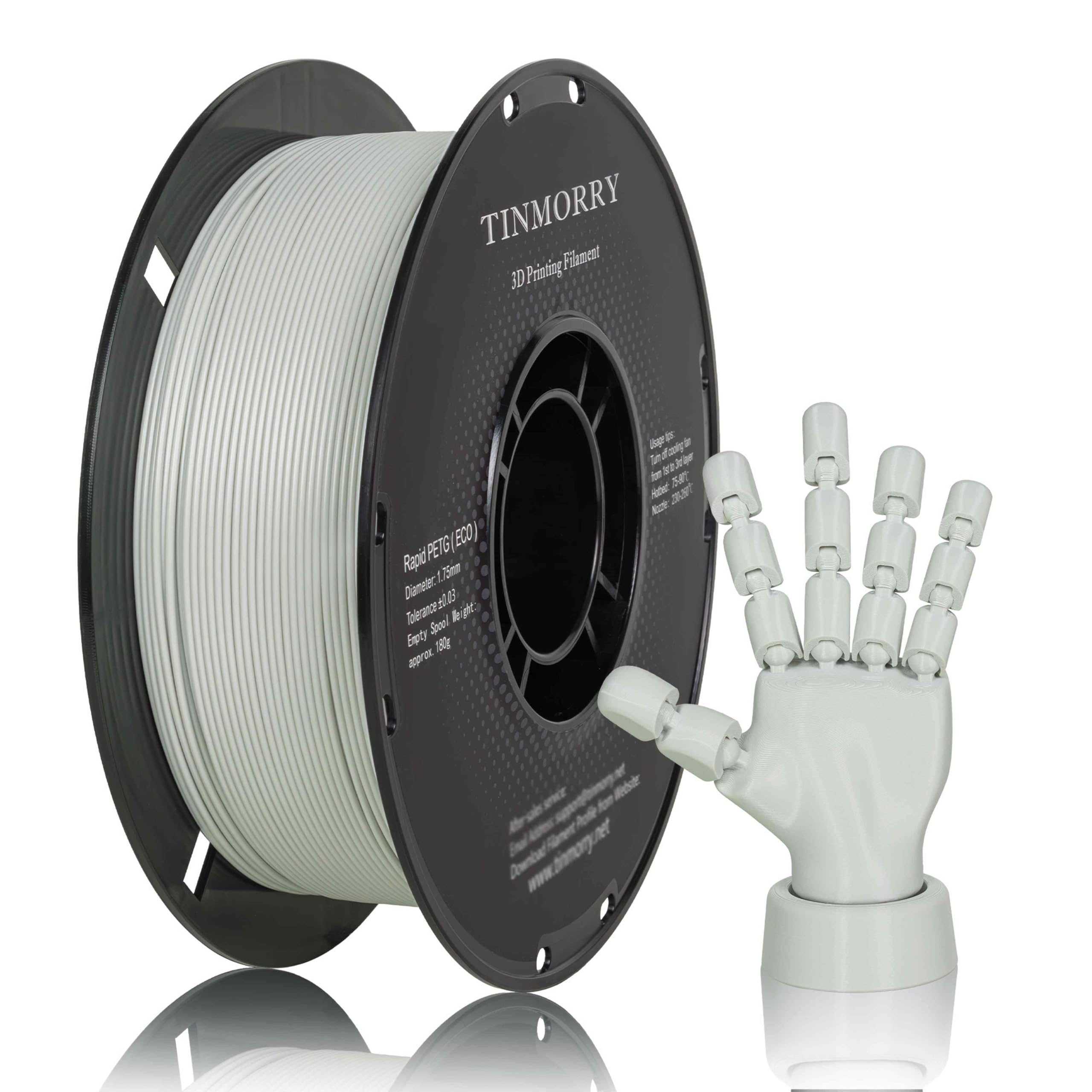 PETG Filament 1.75mm, TINMORRY Rapid PETG-Eco 3D Druck Filament, Kompatibel mit Bambu Lab/Creality K1C / FLASHFORGE Adventurer 5M /Anycubic Kobra 3 / QIDI FDM 3D Drucker, 1 KG 1 Spule, Light Grey
