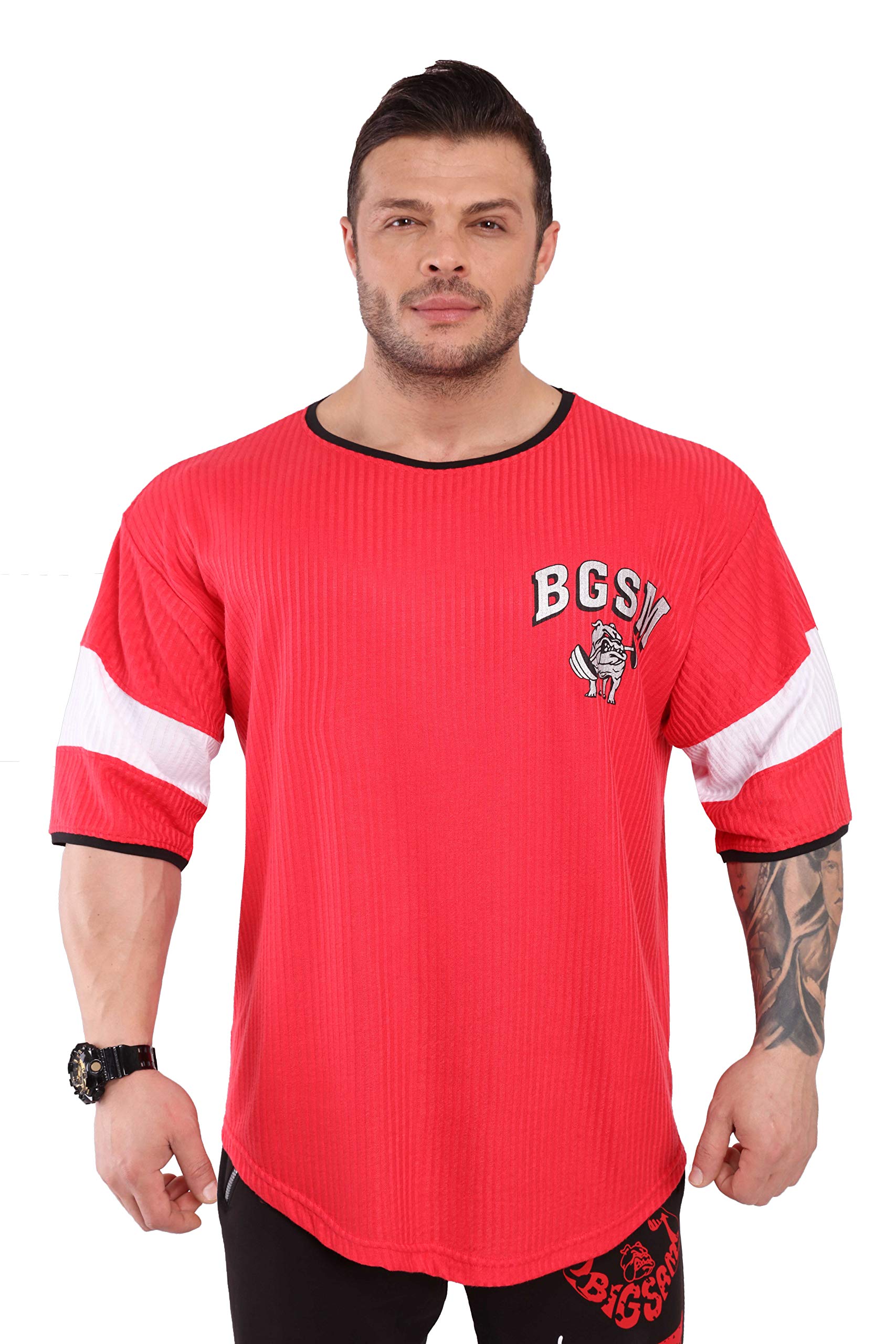 BIG SAM SPORTSWEAR COMPANYMen's Workout T-Shirt | Short Sleeve Oversize Bodybuilding and Fitness Top